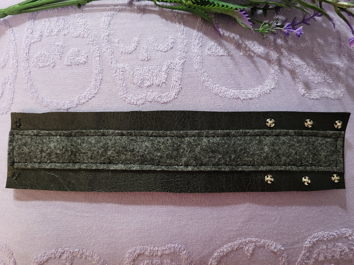 Handmade Faux leather and wool felt fabric cuff bracelet