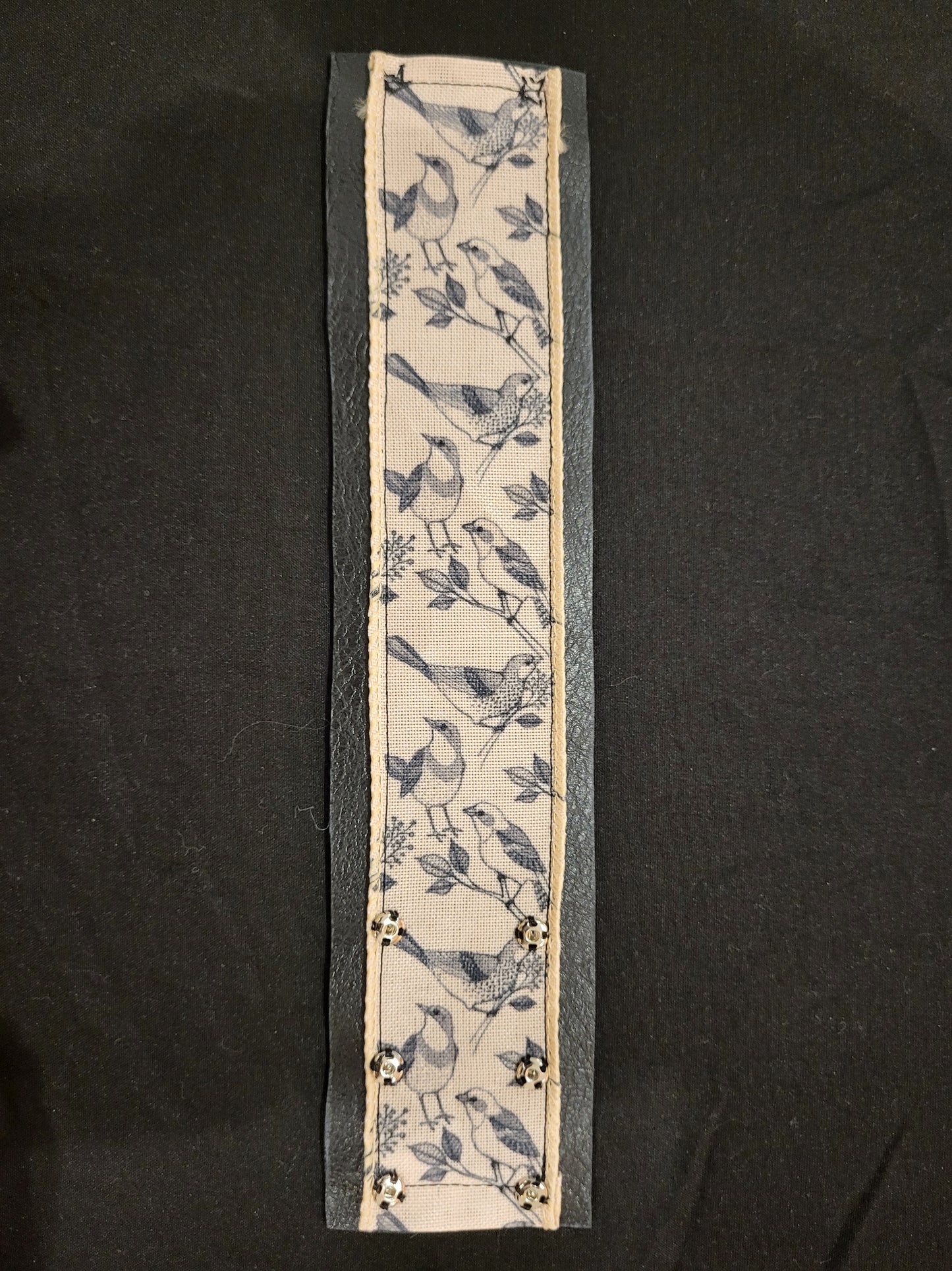Handmade bird ribbon and Faux leather fabric cuff bracelet
