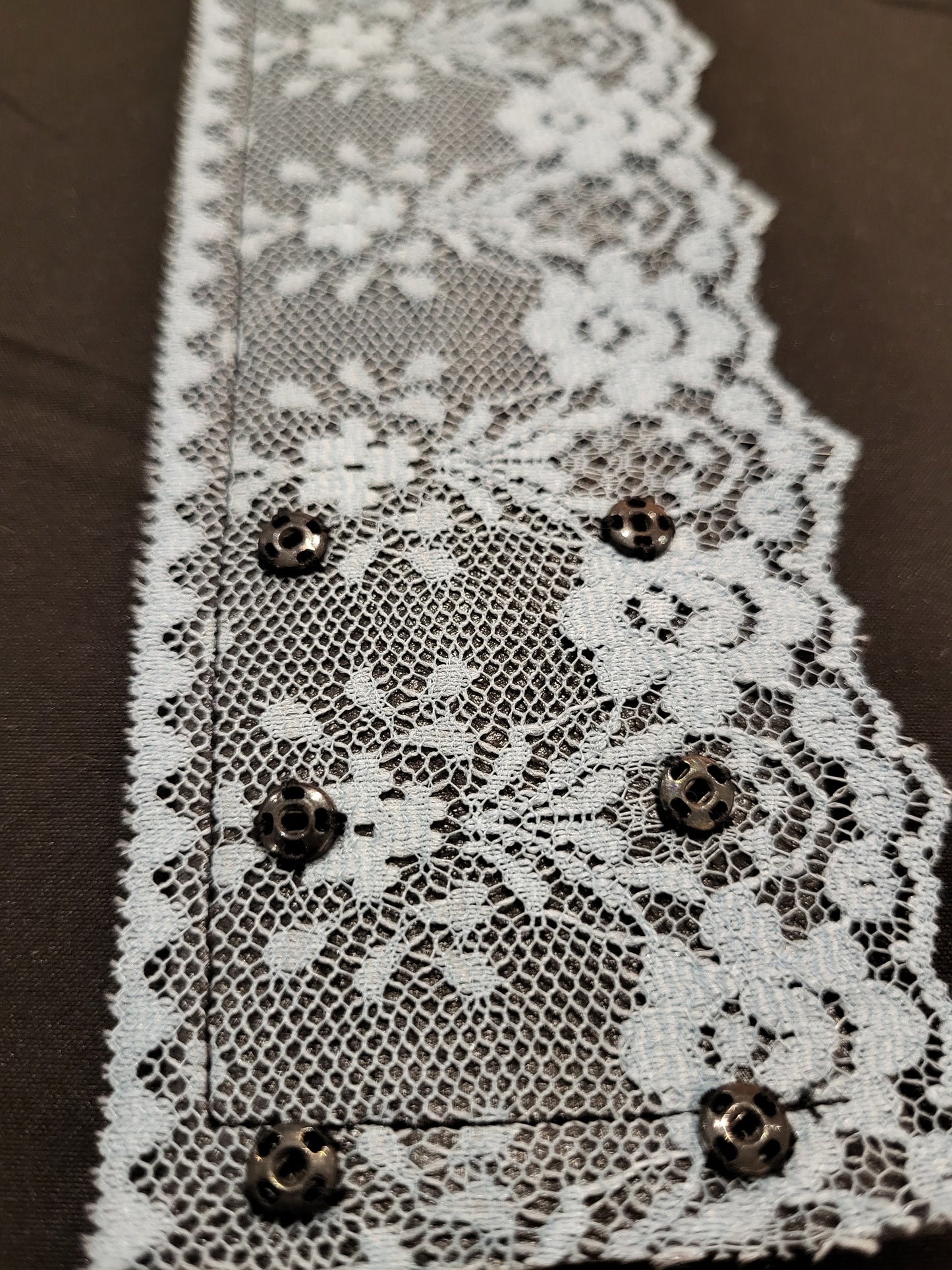 Handmade blue lace and faux leather cuff fabric bracelet