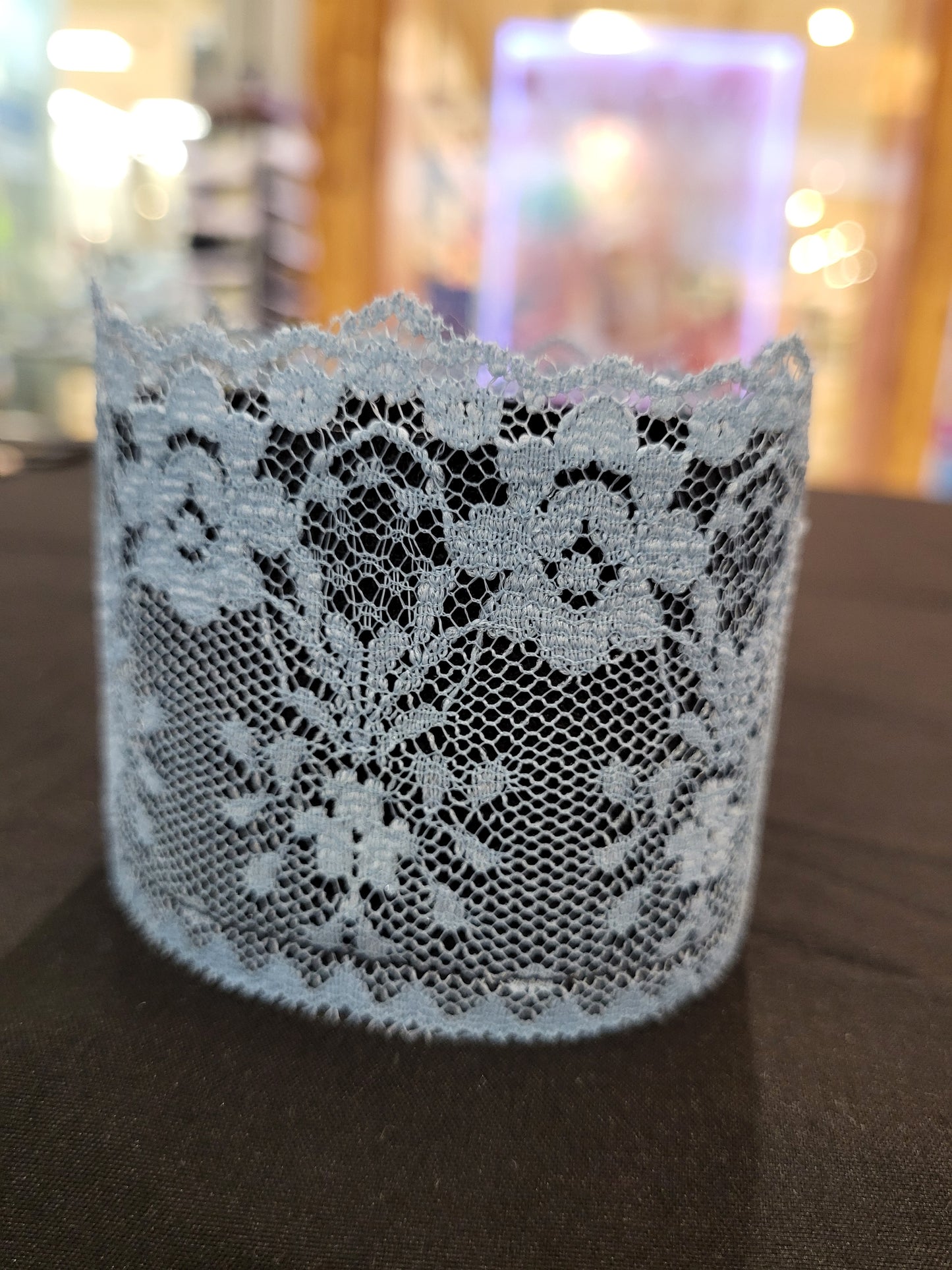 Handmade blue lace and faux leather cuff fabric bracelet