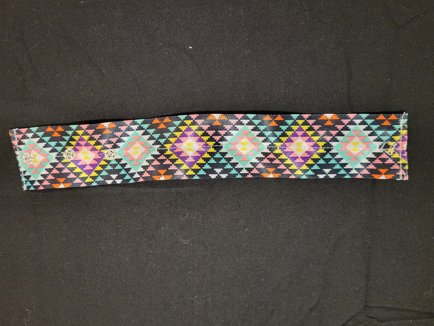 Handmade multicolored geometric ribbon cuff bracelet