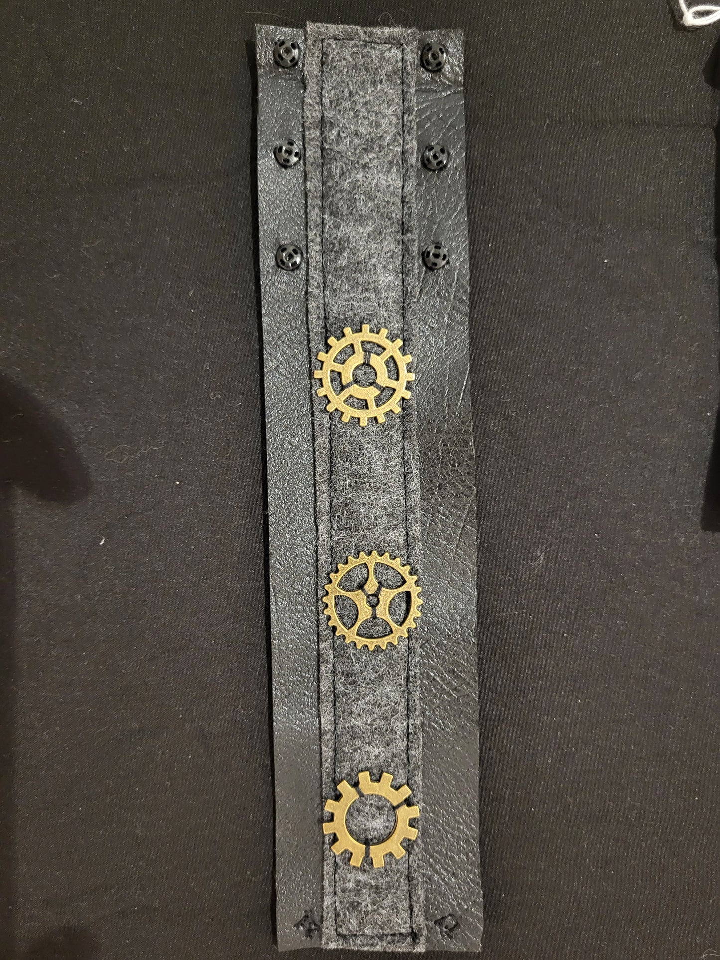 Handmade steampunk Faux leather and wool felt fabric cuff bracelet #2