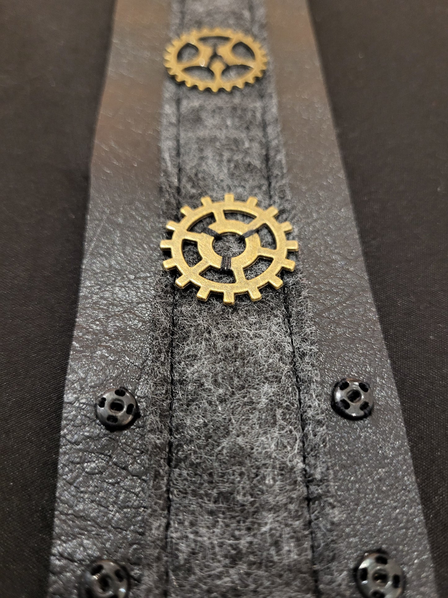 Handmade steampunk Faux leather and wool felt fabric cuff bracelet #2