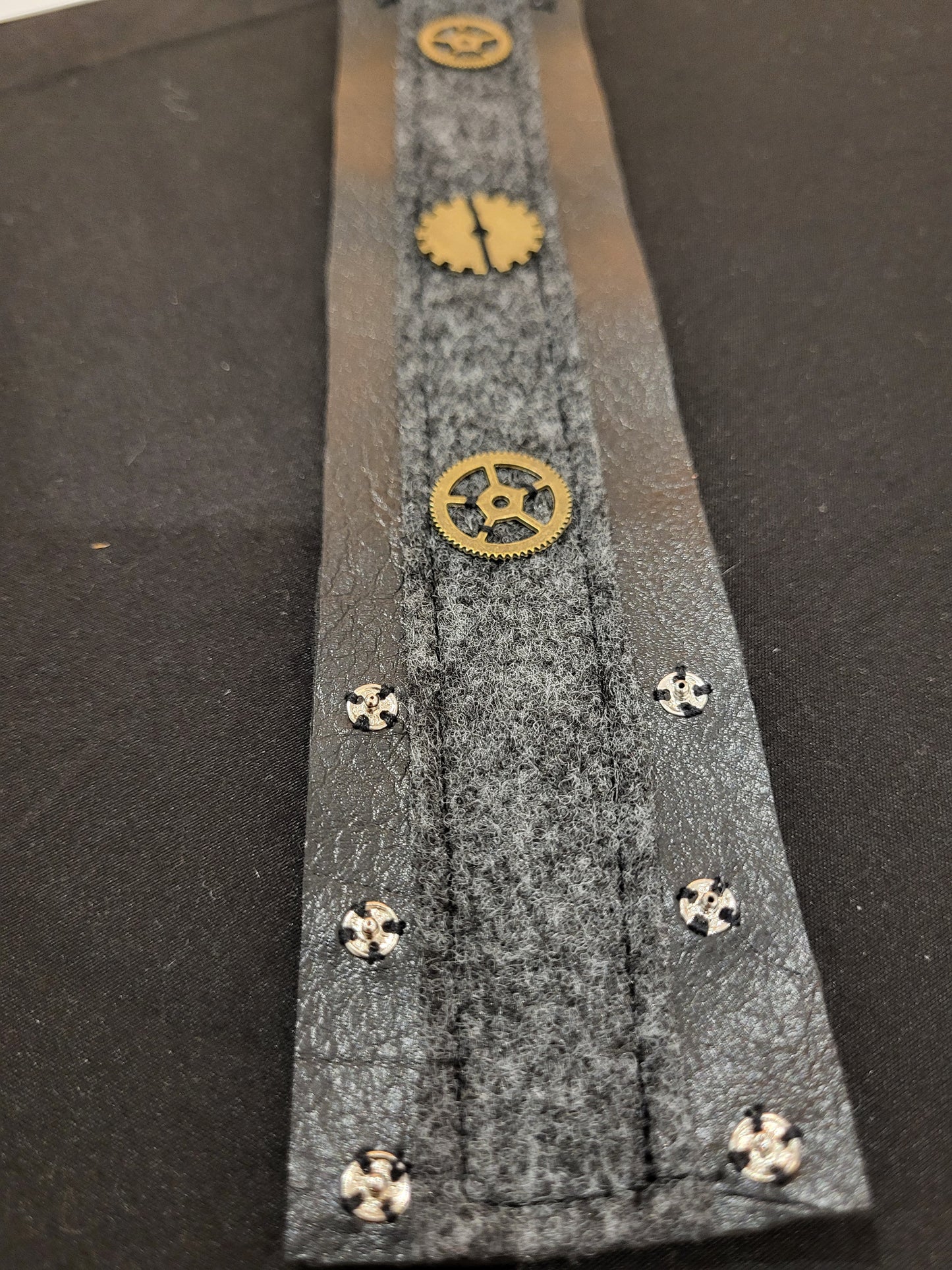 Handmade steampunk Faux leather and wool felt fabric cuff bracelet #3