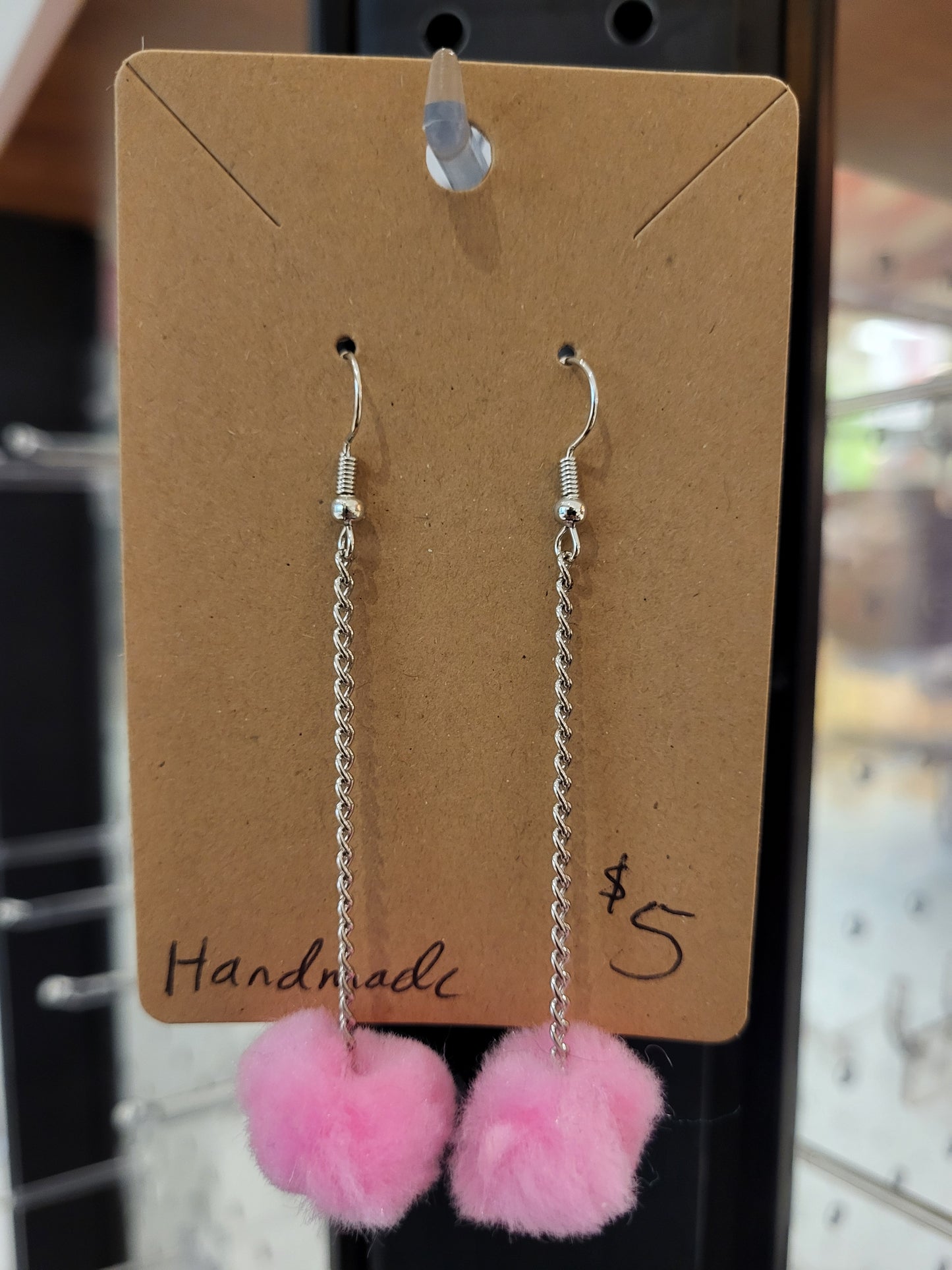 Handmade bubblegum pink pom pom chain earrings small