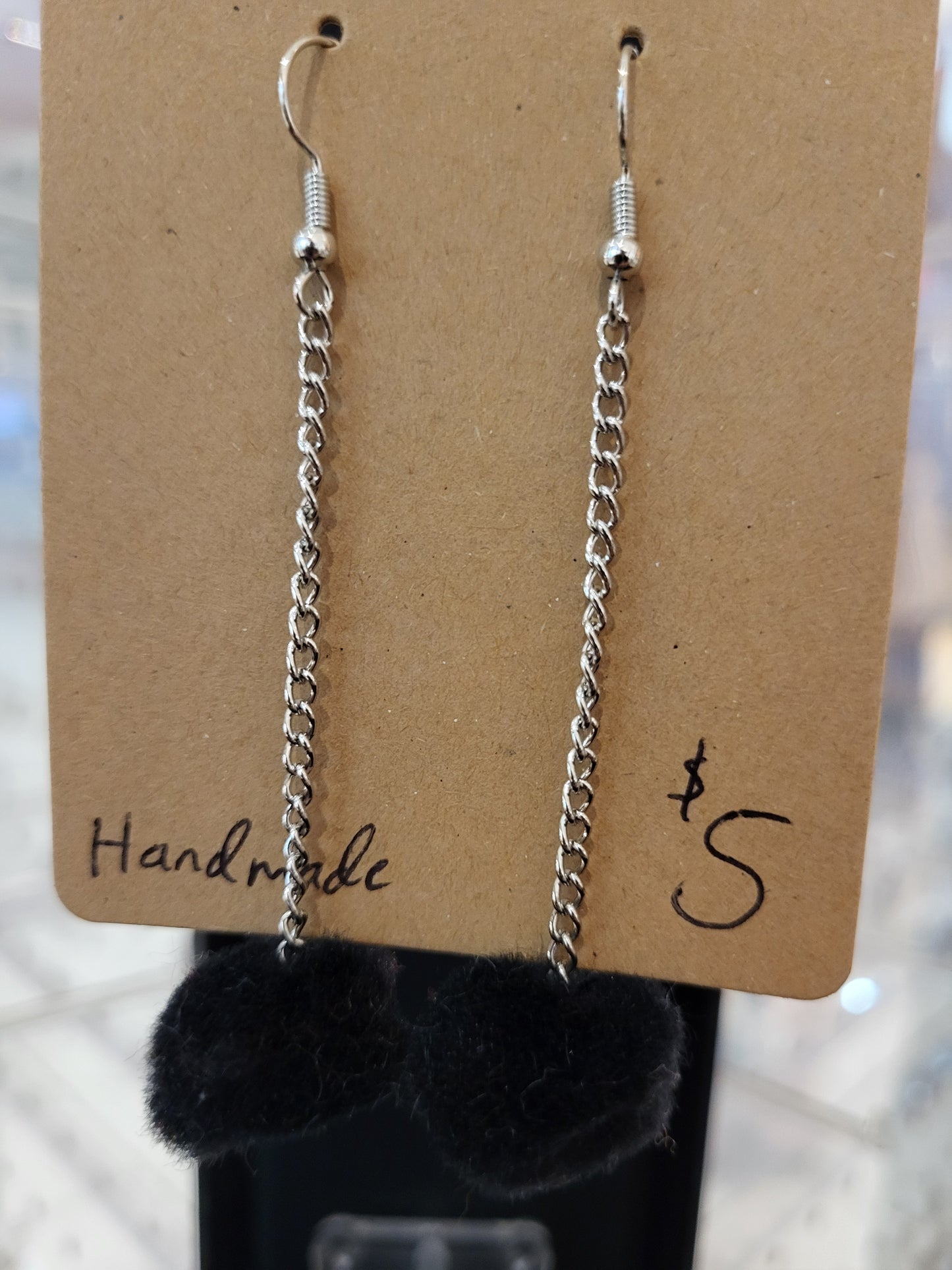 Handmade black pom pom chain earrings small