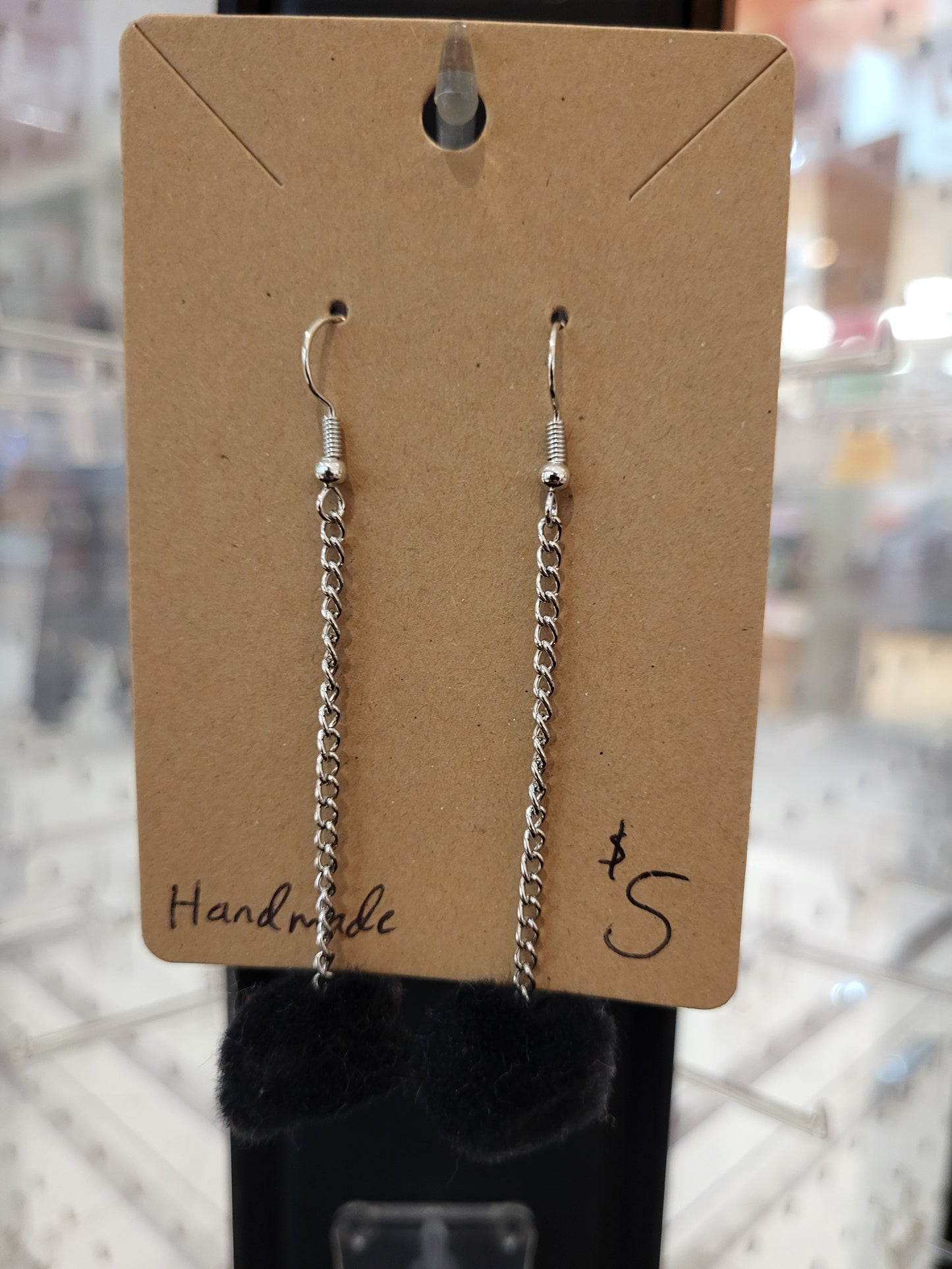 Handmade black pom pom chain earrings small
