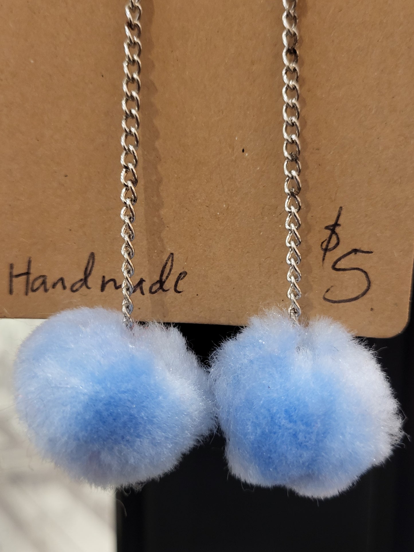 Handmade Sky blue pom pom chain earrings medium