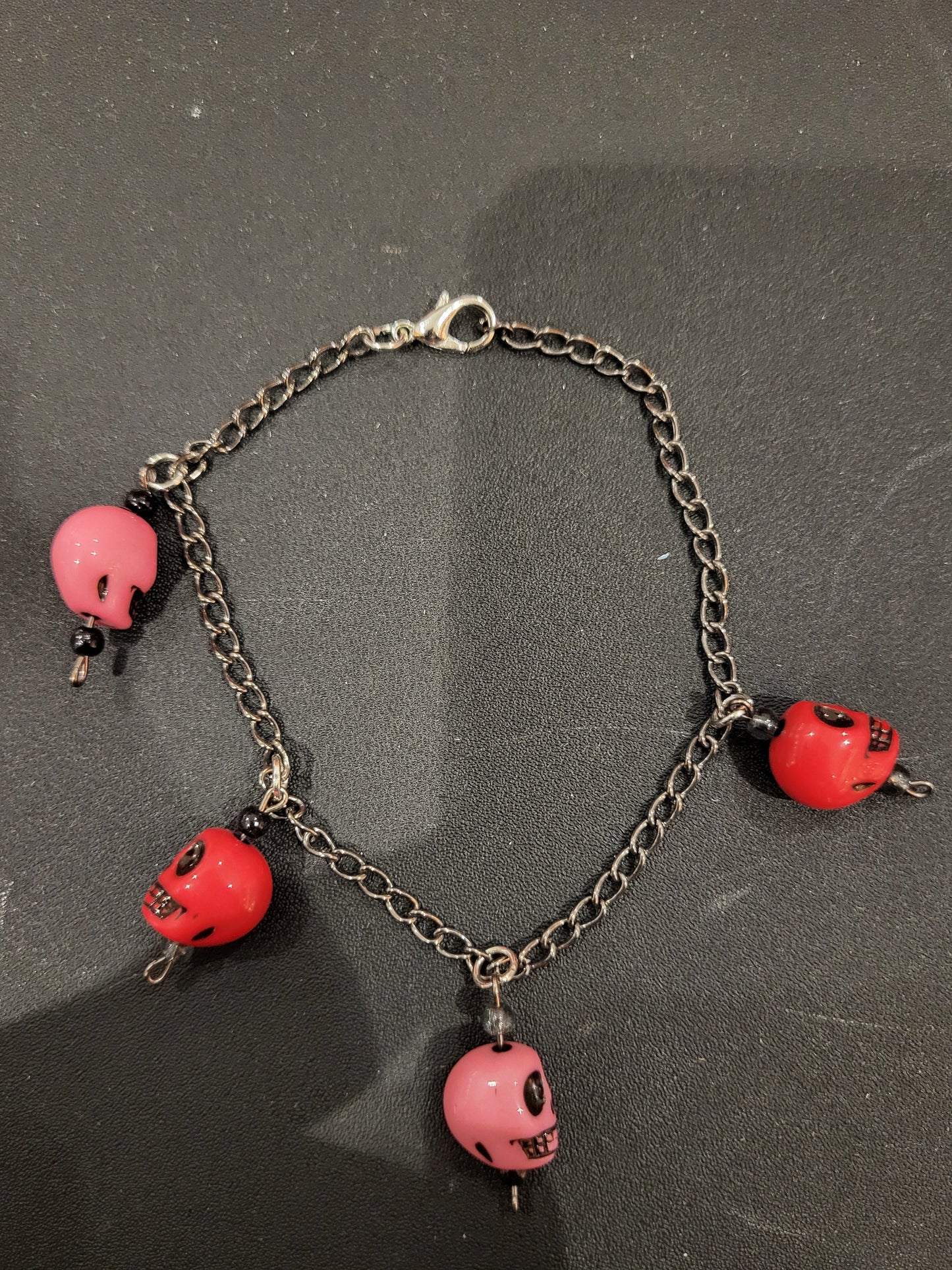 Handmade sugar skull charm bracelet 8in
