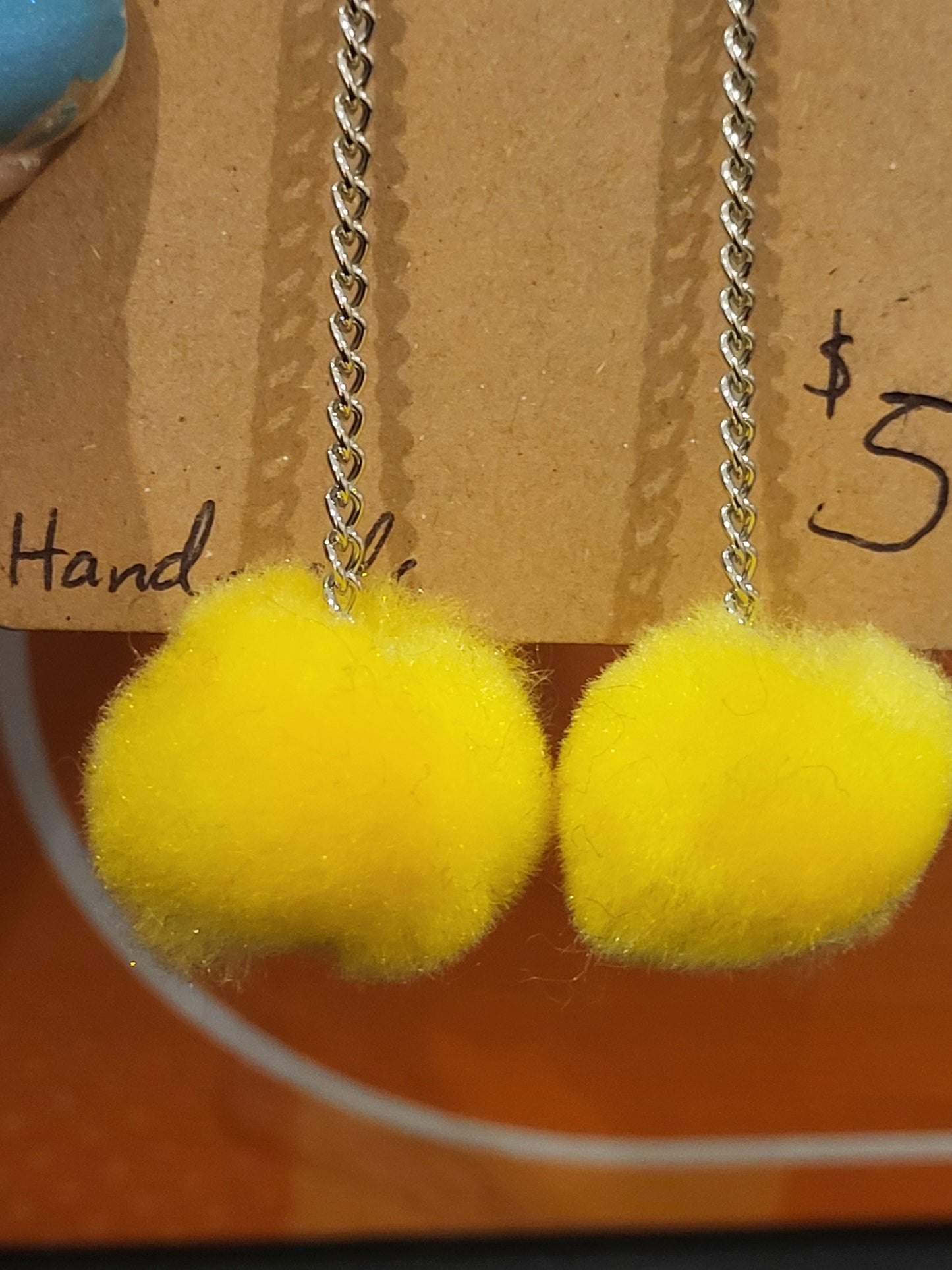 Handmade yellow pom pom chain earrings medium