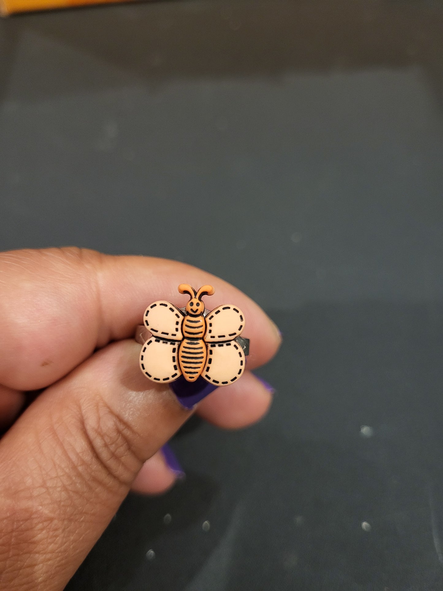 Handmade orange butterfly adjustable ring