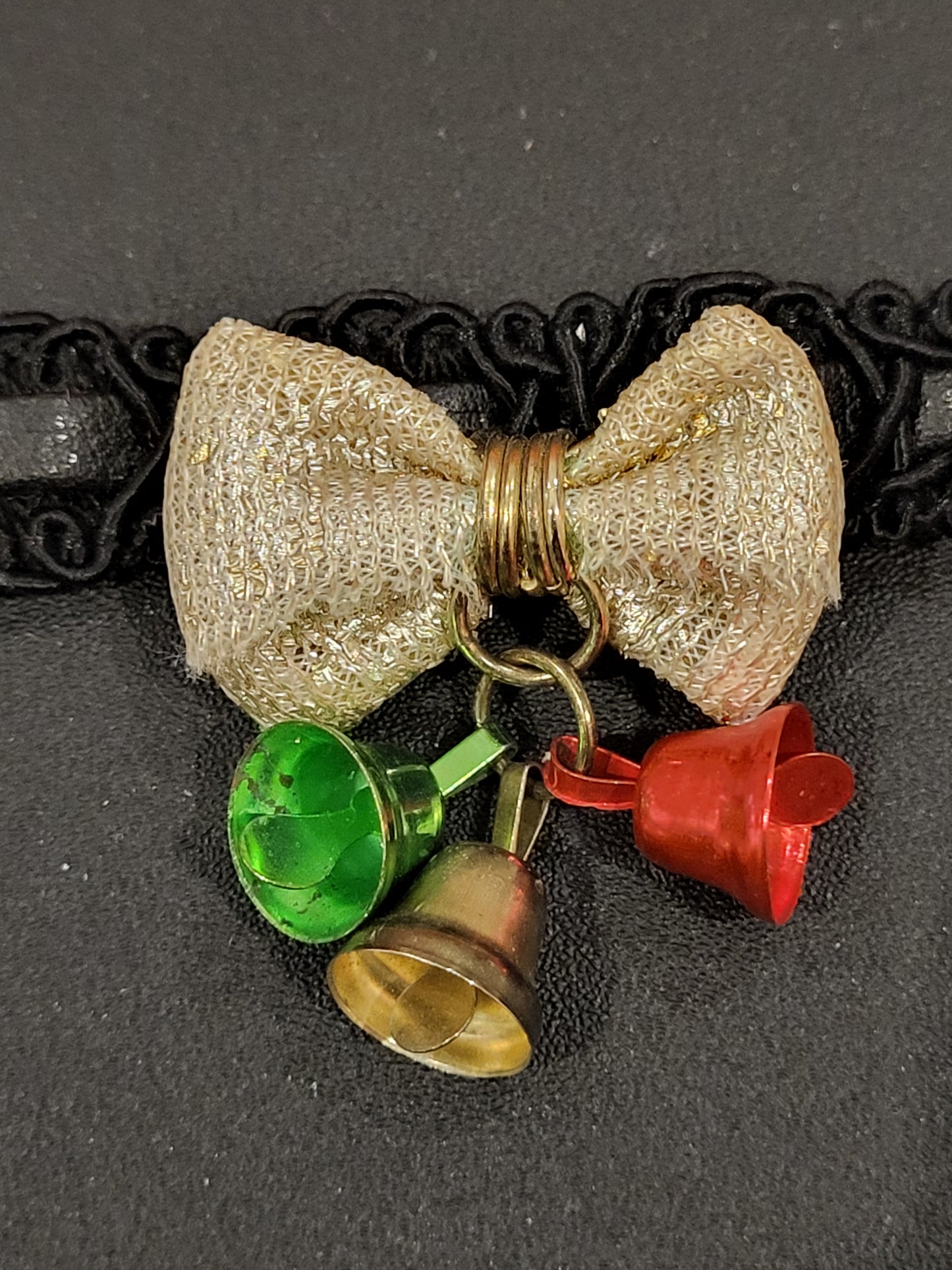 Handmade black and gold choker with jingle bells