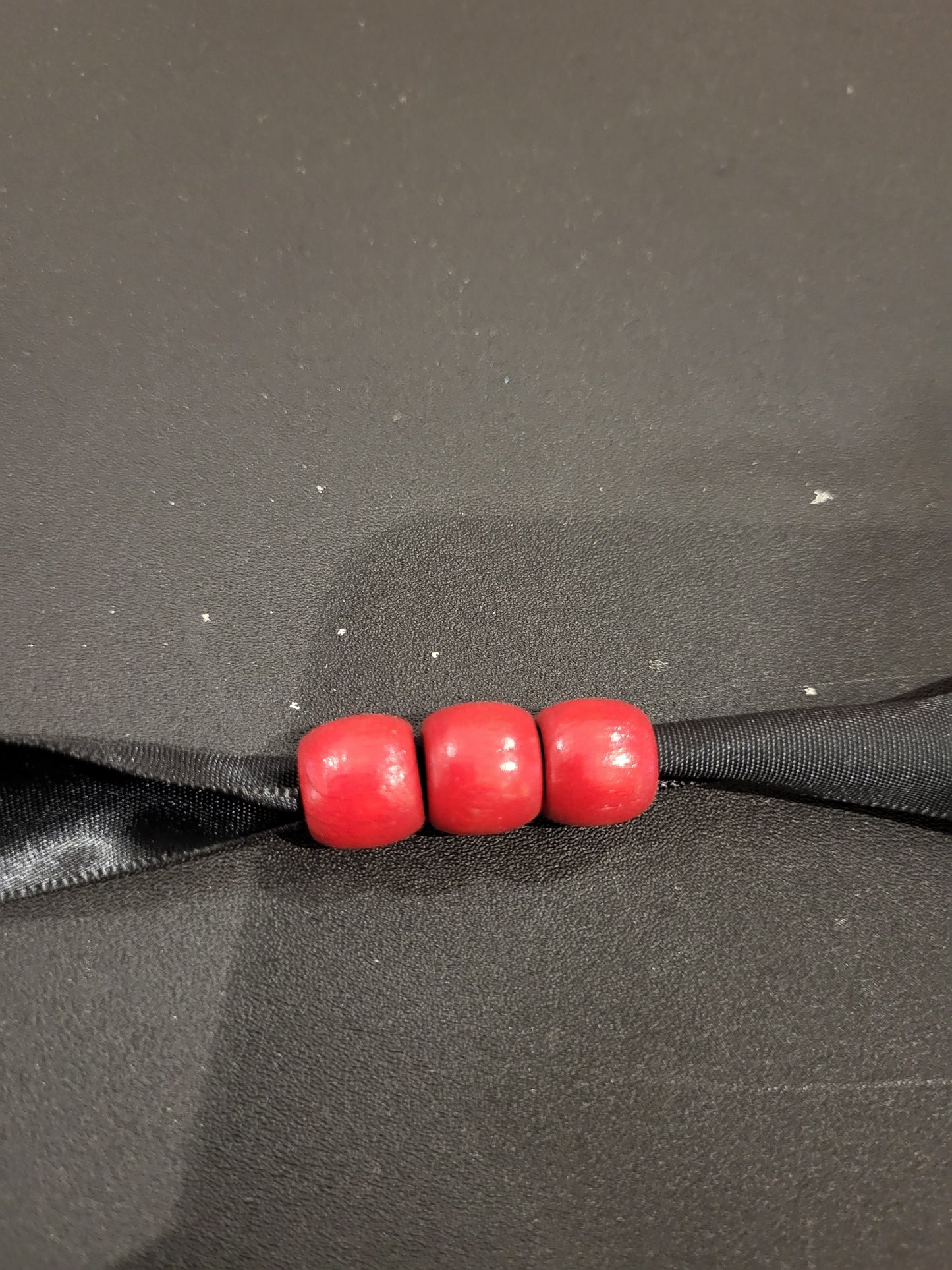Handmade black satin ribbon and red wooden bead choker