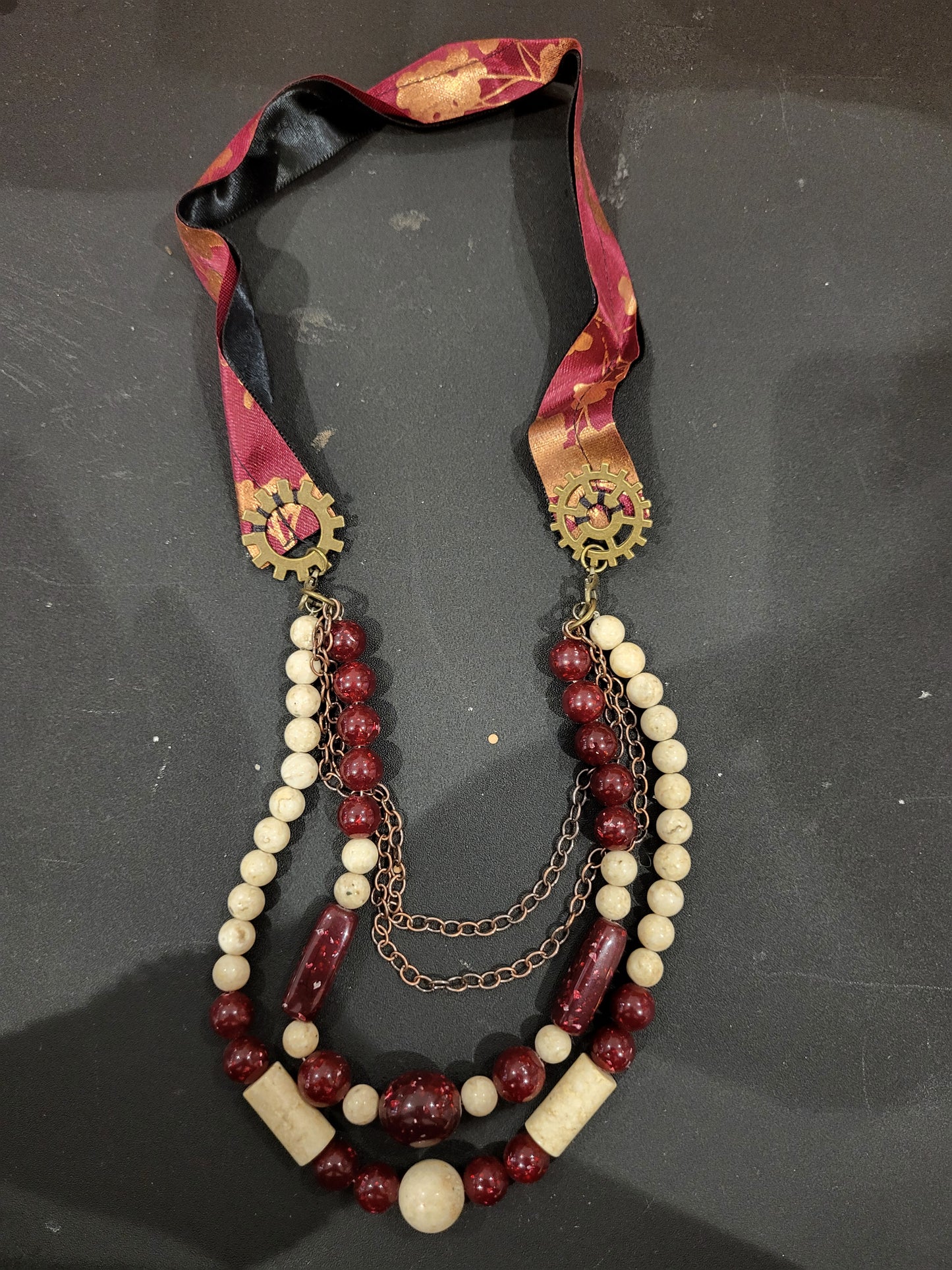 Handmade statement multistrand steampunk necklace with front closure alt