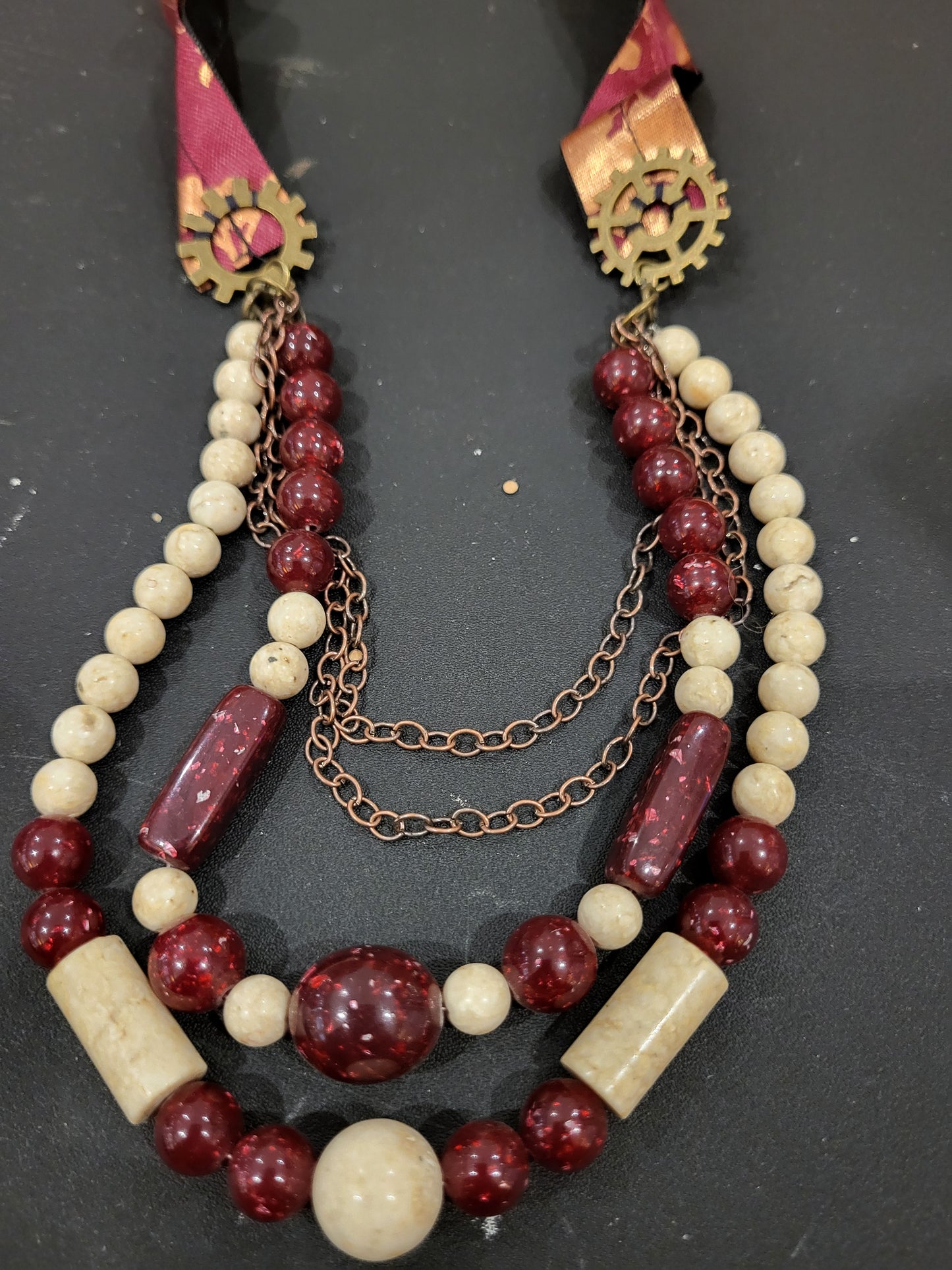Handmade statement multistrand steampunk necklace with front closure alt