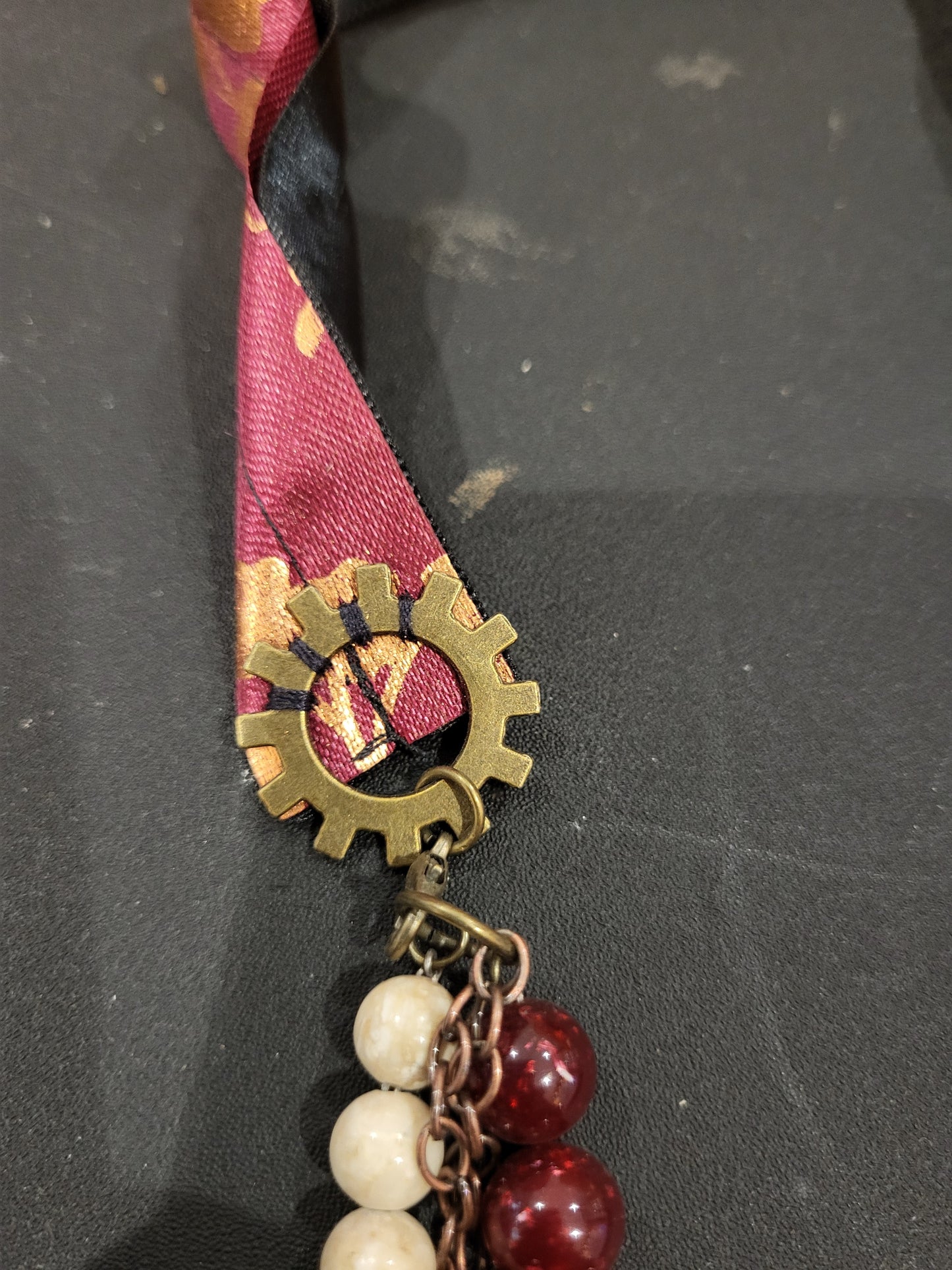 Handmade statement multistrand steampunk necklace with front closure alt