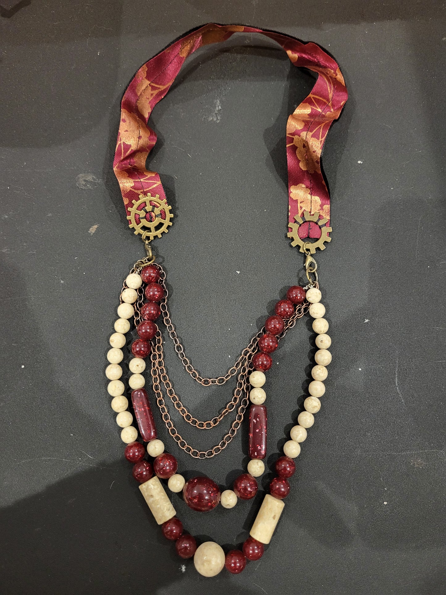 Handmade statement multistrand steampunk necklace with front closure alt
