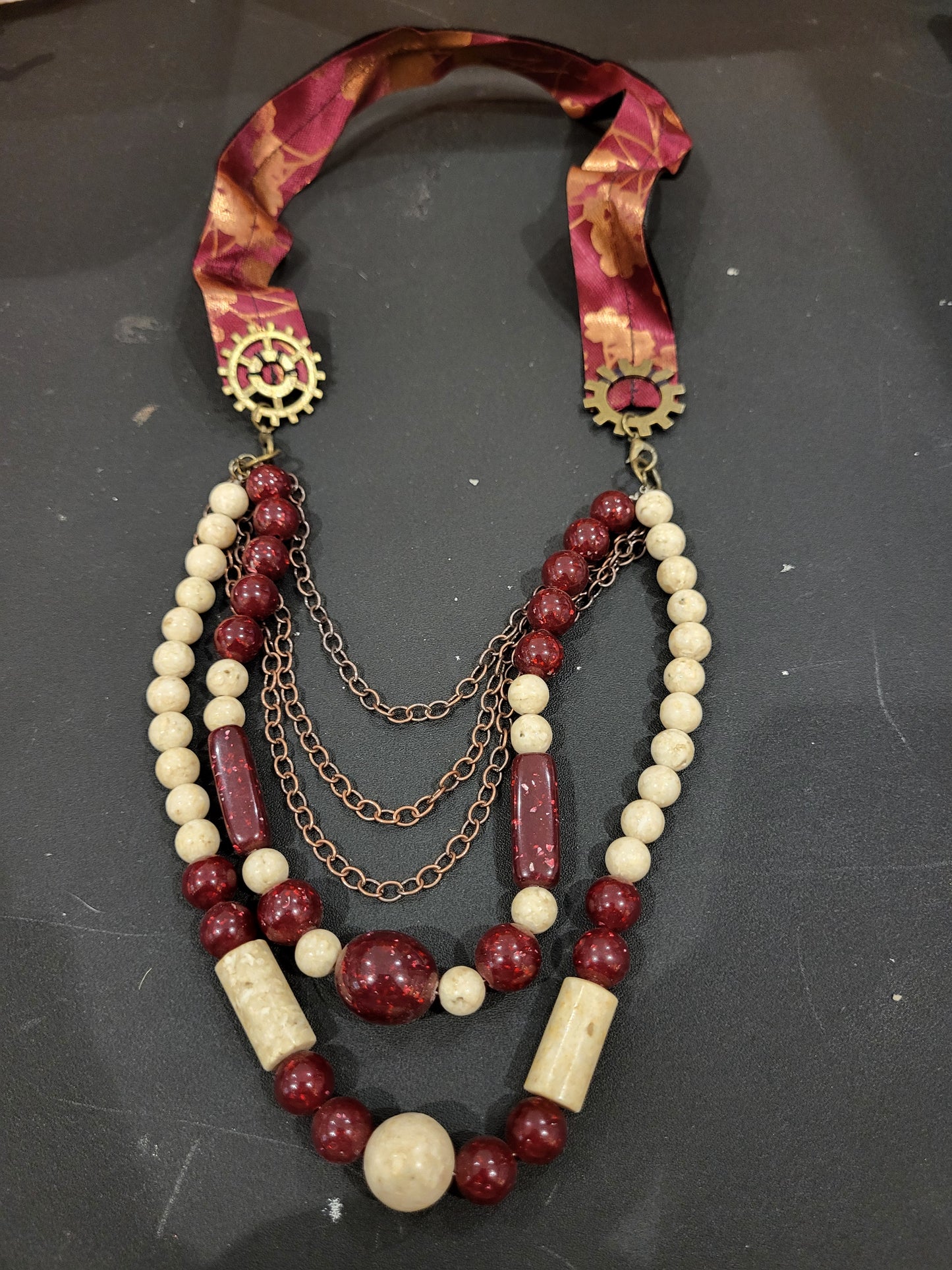 Handmade statement multistrand steampunk necklace with front closure alt