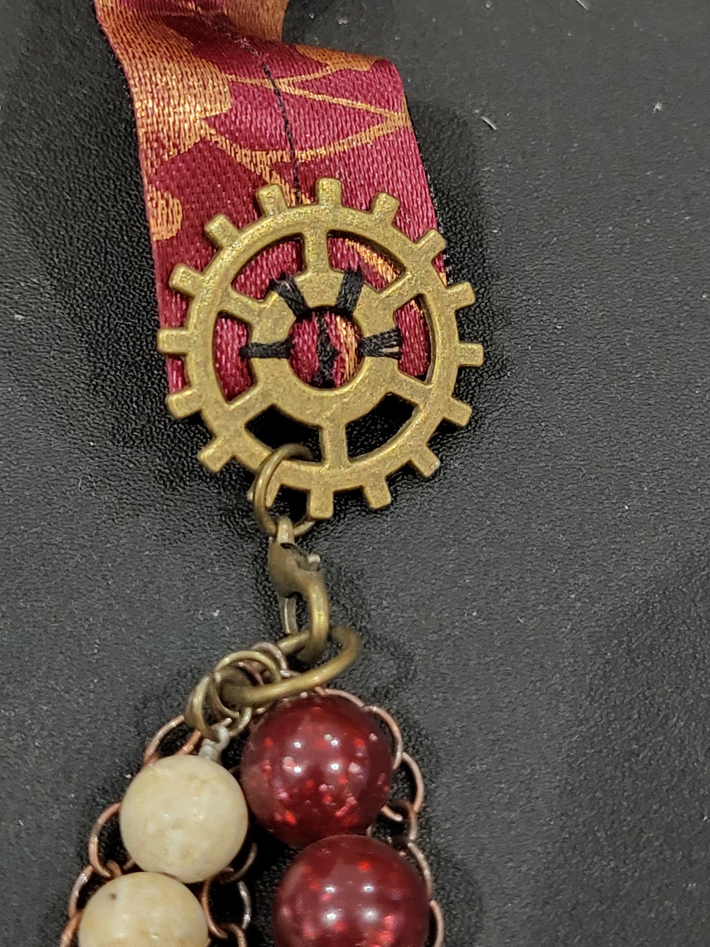 Handmade statement multistrand steampunk necklace with front closure alt