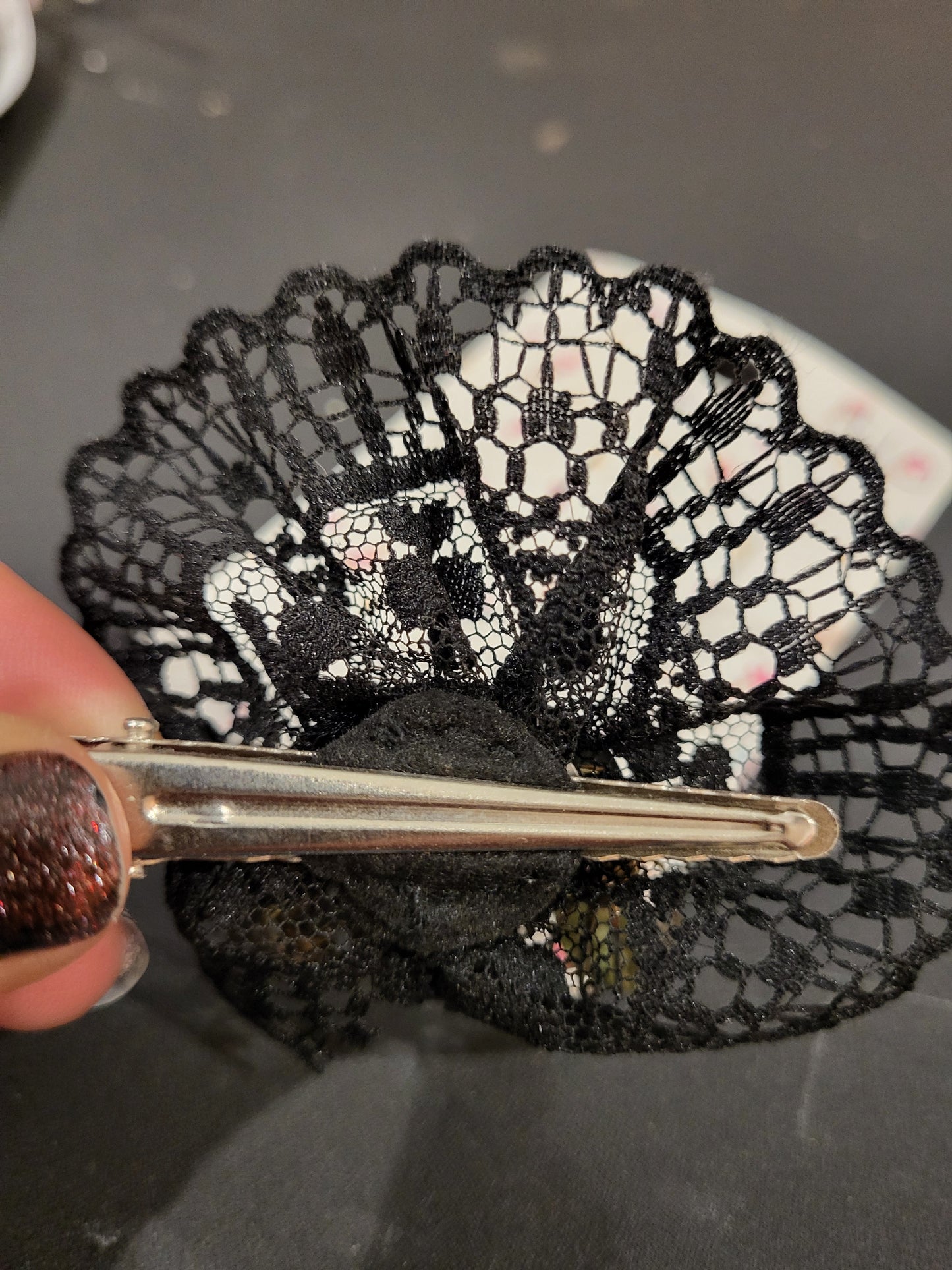 Handmade black lace hair clip 17