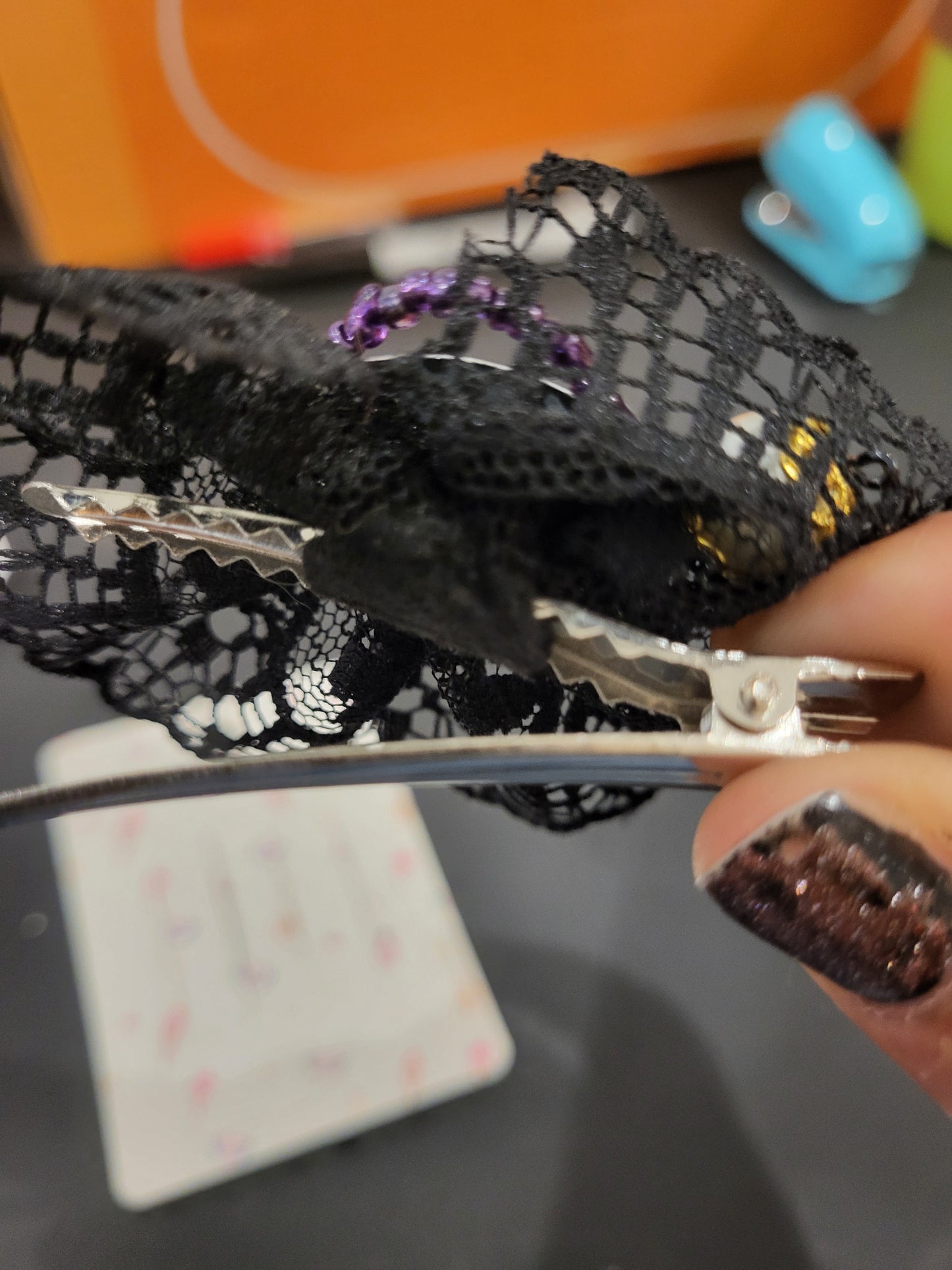 Handmade black lace hair clip 82