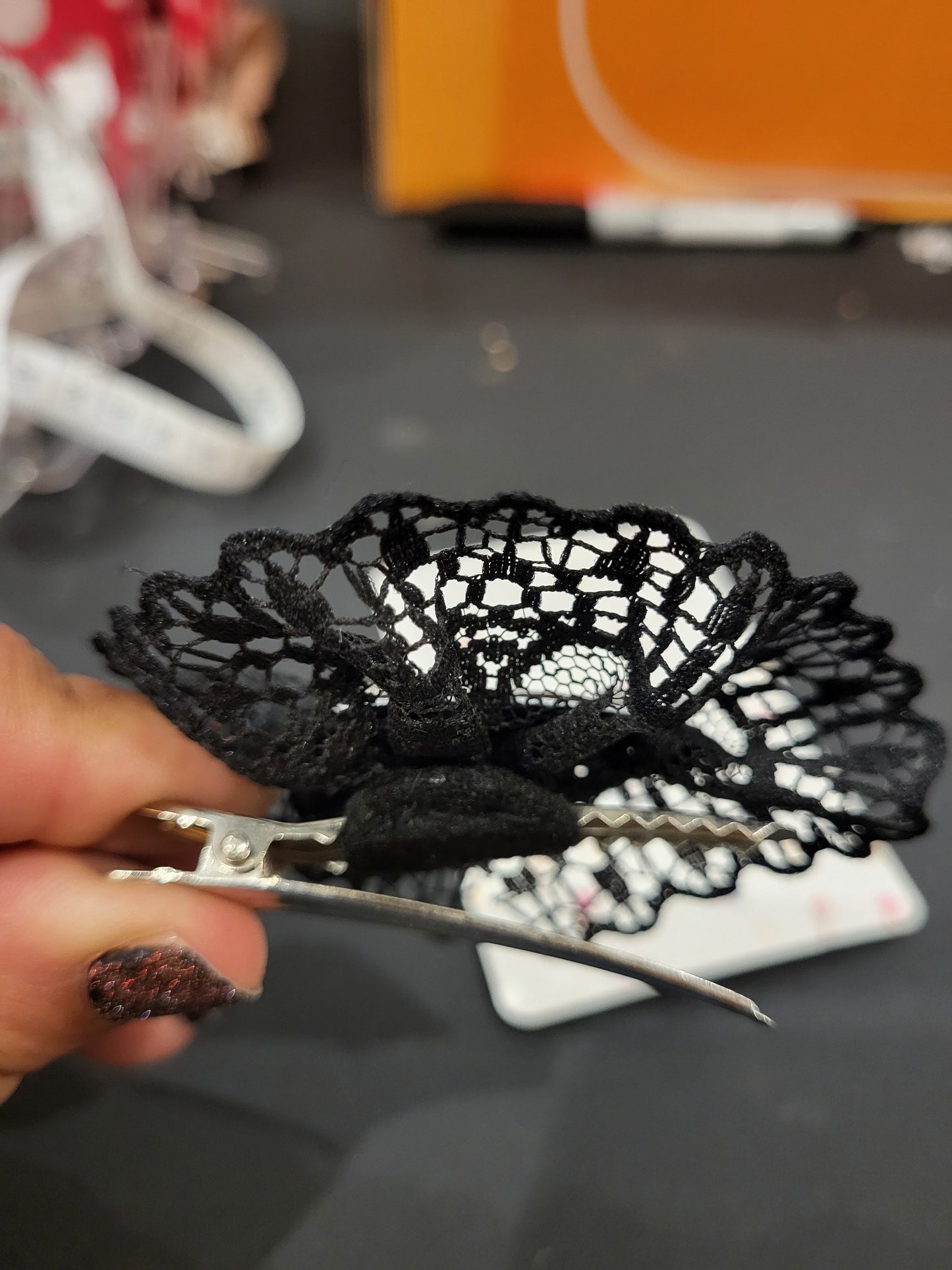 Handmade black lace hair clip 15