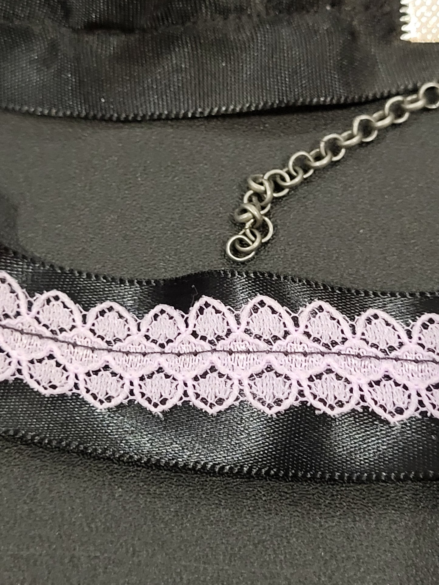 Handmade purple lace and black ribbon choker 13-16in