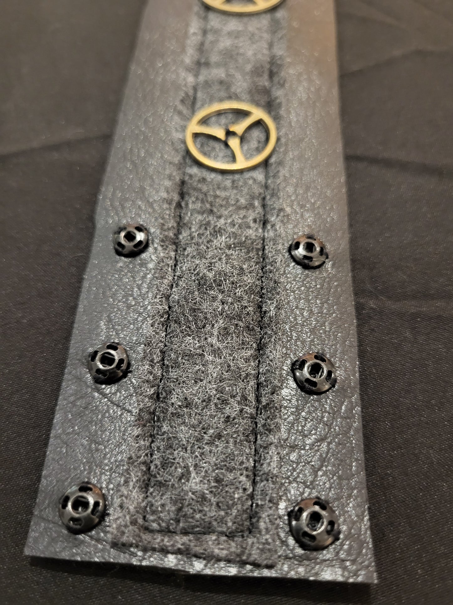 Handmade steampunk Faux leather and wool felt fabric cuff bracelet #1