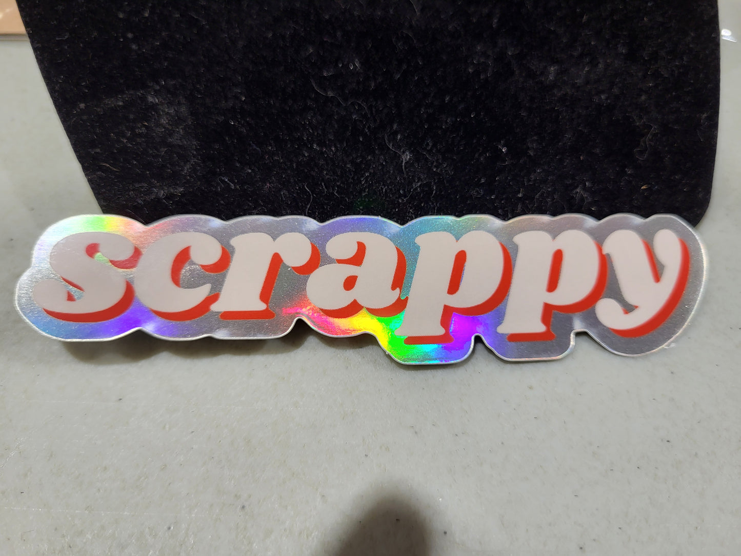 Scrappy holographic sticker 3/4in x 4 1/4in