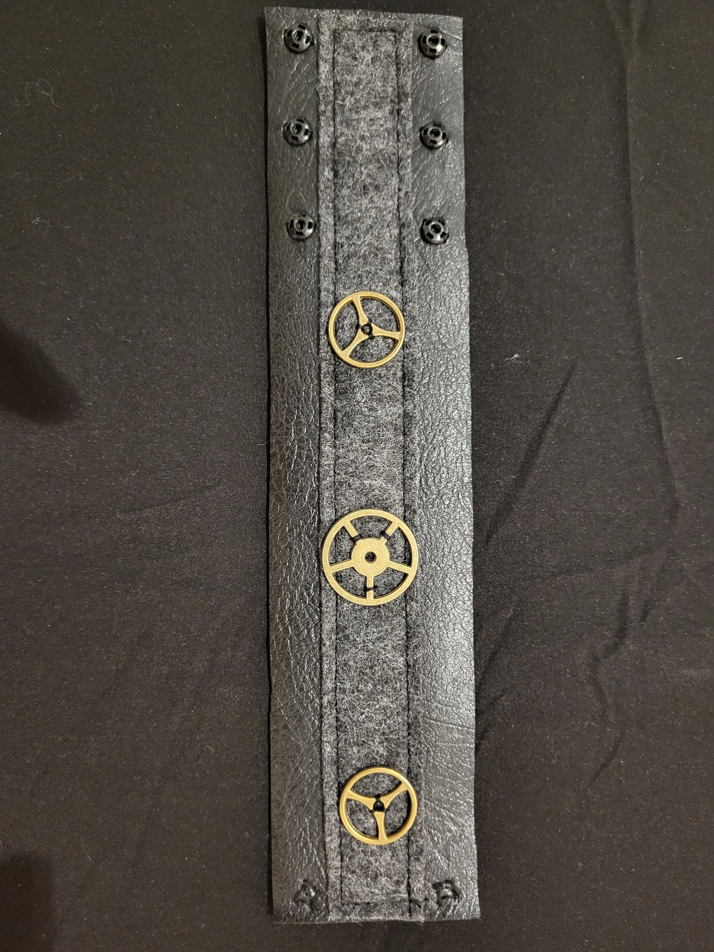 Handmade steampunk Faux leather and wool felt fabric cuff bracelet #1