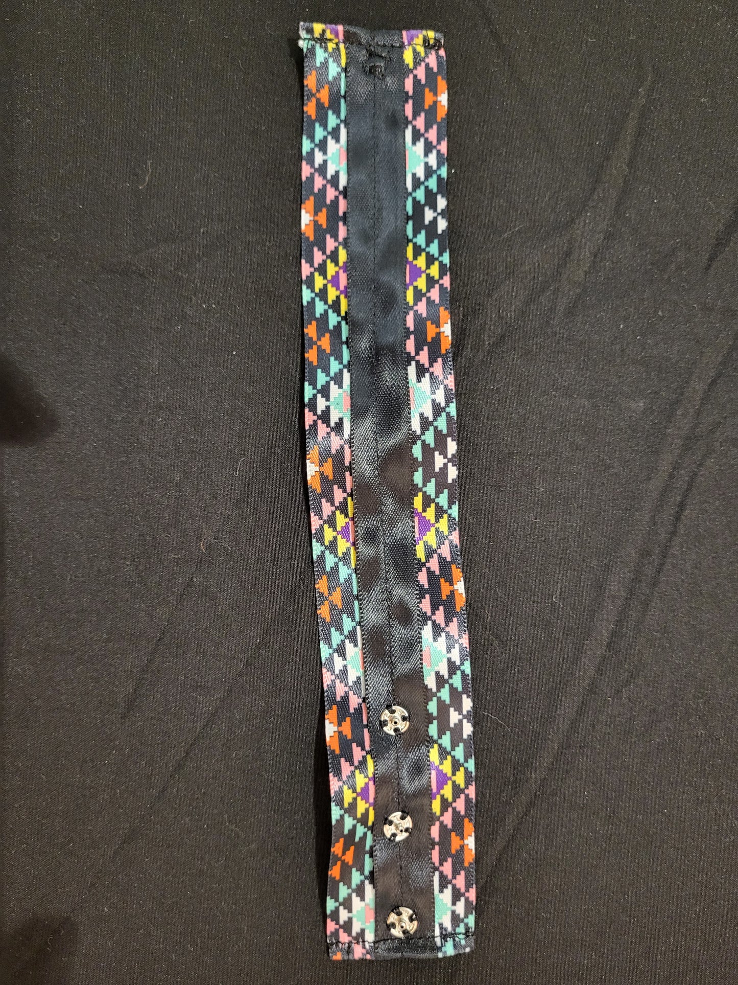 Handmade multicolored ribbon cuff bracelet with black ribbon