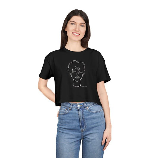 Bored Boy women's black relaxed fit cropped tee Tara Fulk x MyBiPop