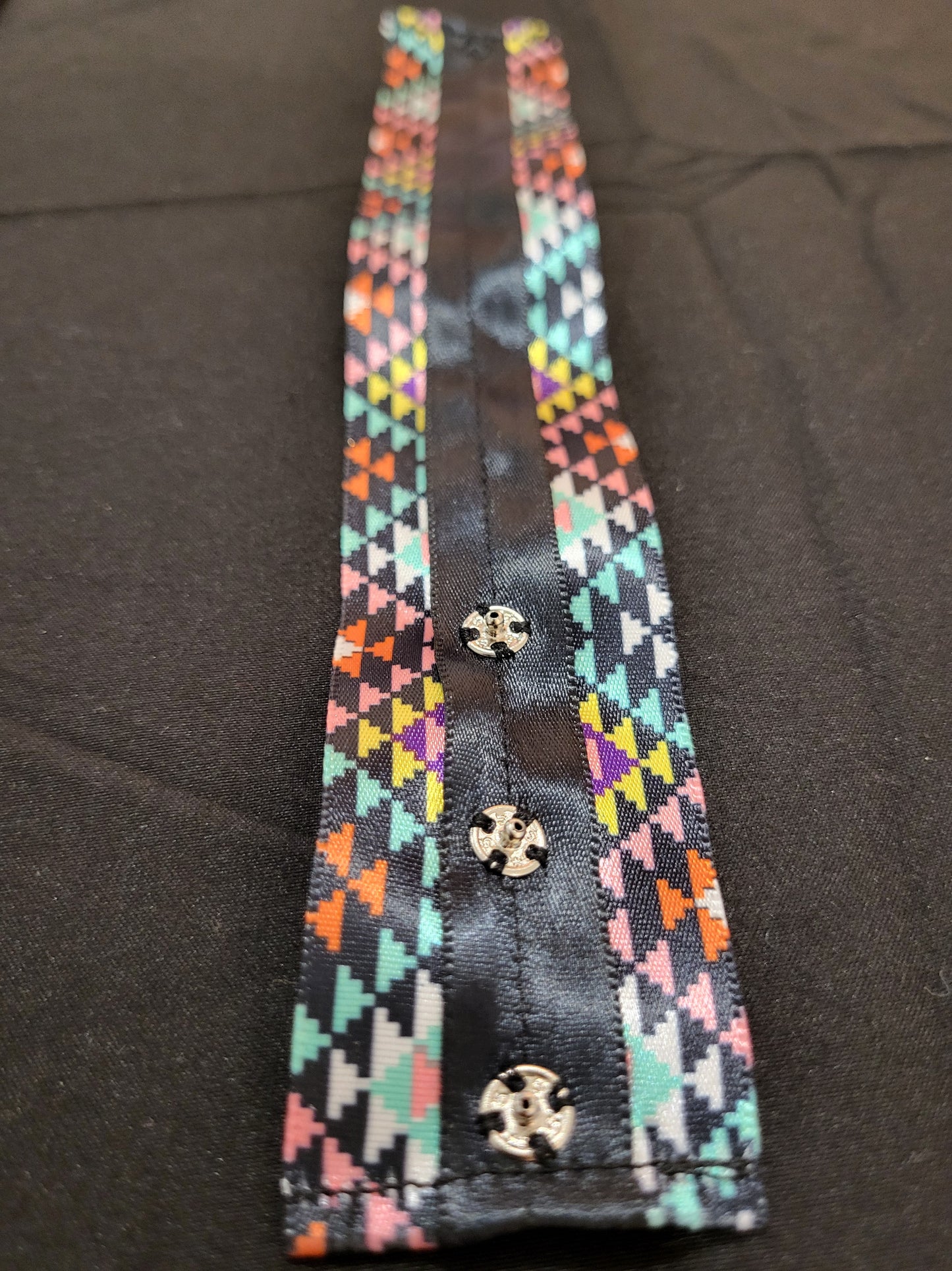 Handmade multicolored ribbon cuff bracelet with black ribbon