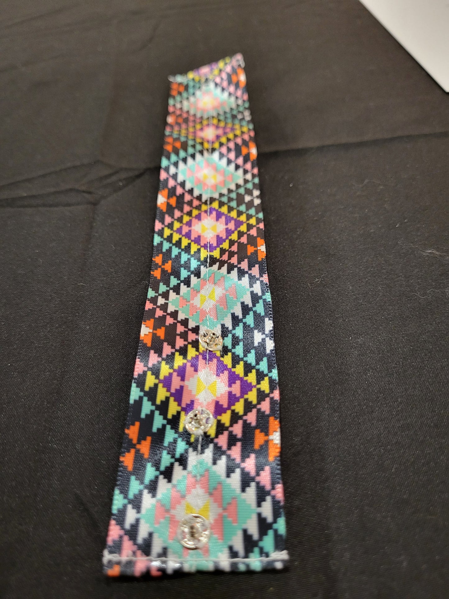 Handmade multicolored geometric ribbon cuff bracelet