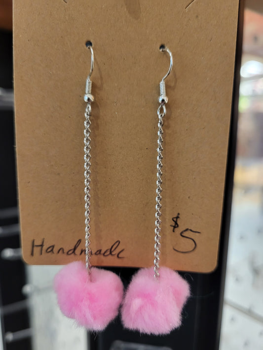 Handmade bubblegum pink pom pom chain earrings small