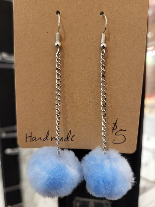 Handmade Sky blue pom pom chain earrings medium