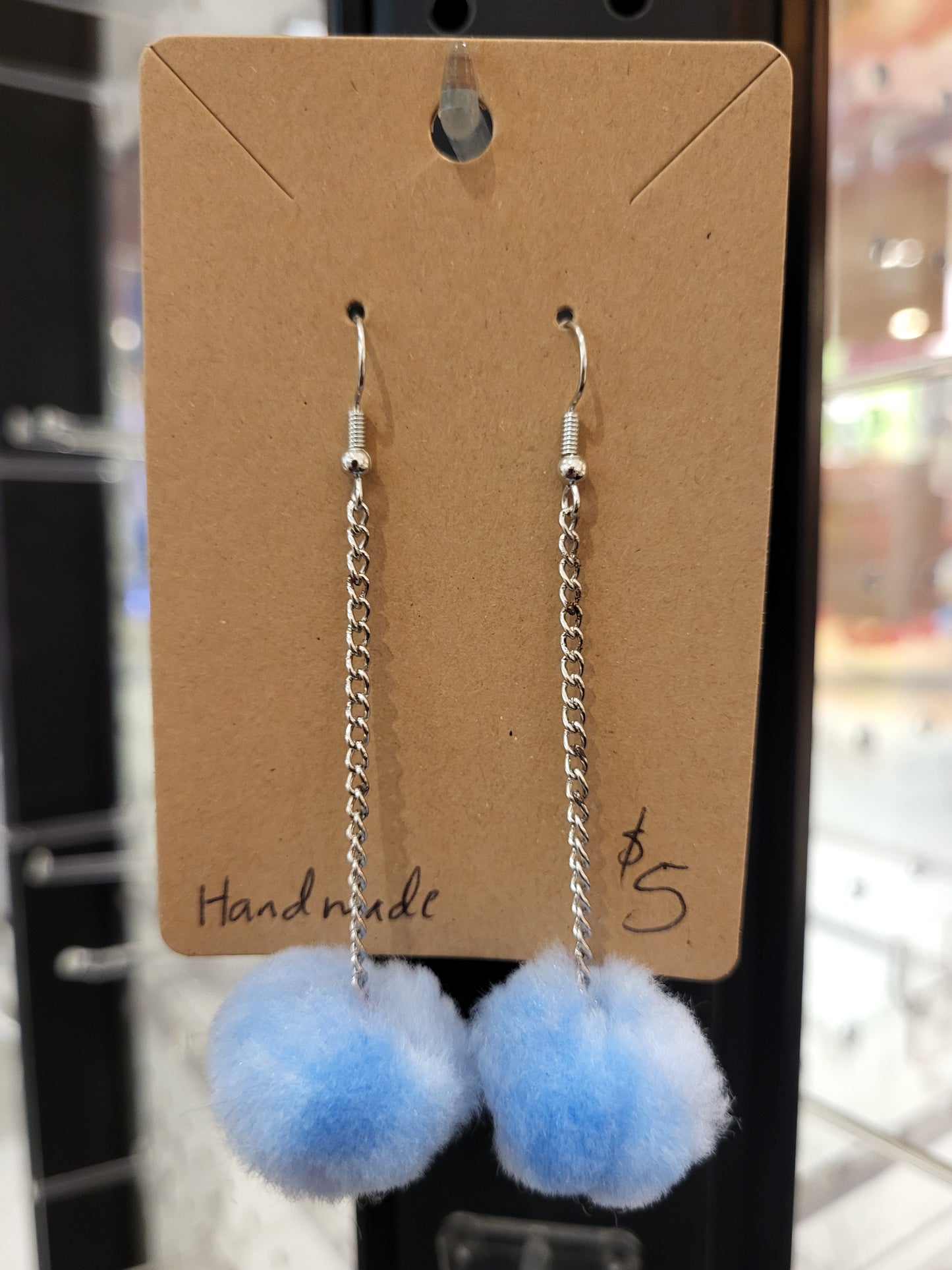 Handmade Sky blue pom pom chain earrings medium