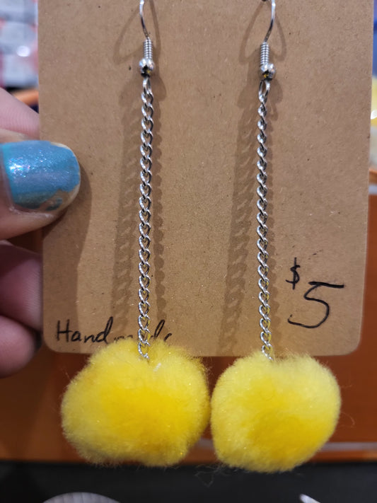 Handmade yellow pom pom chain earrings medium