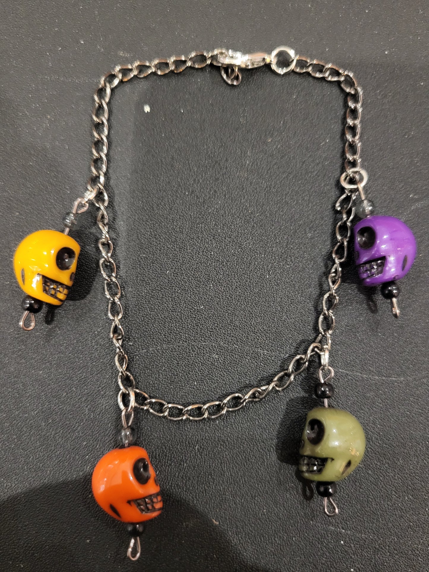 Handmade sugar skull charm bracelet 8in multiple colors