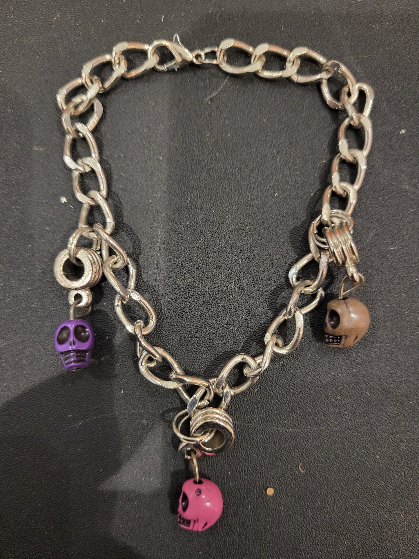 Handmade sugar skull charm bracelet 8in multiple colors alt