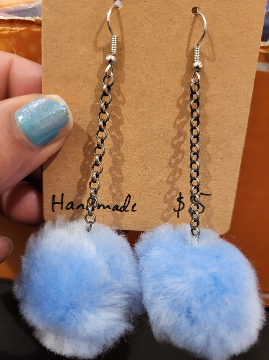 Handmade Sky blue pom pom chain earrings large
