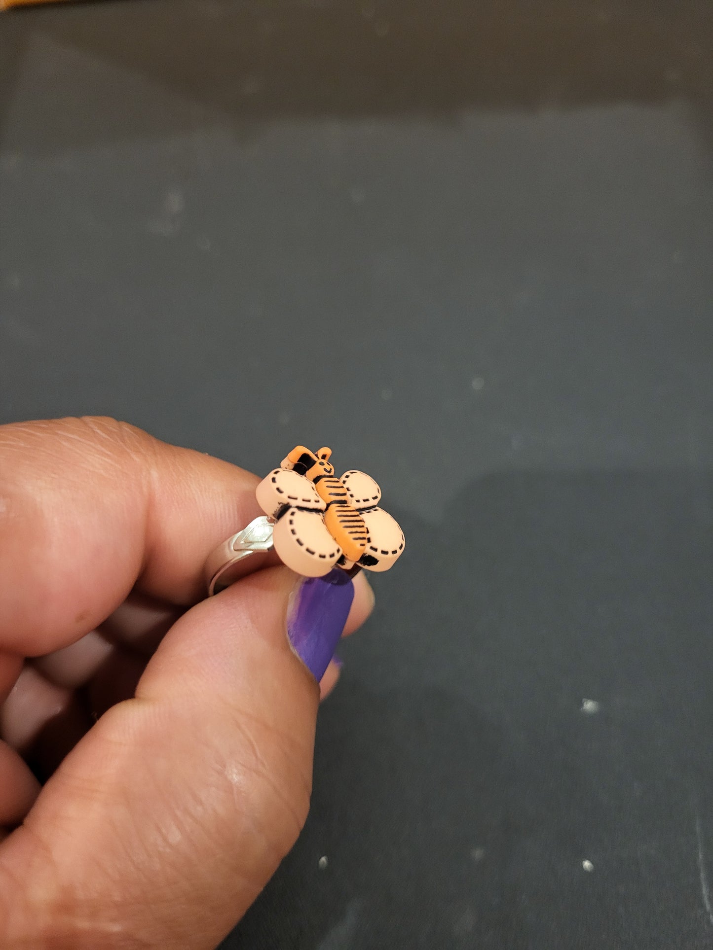 Handmade orange butterfly adjustable ring