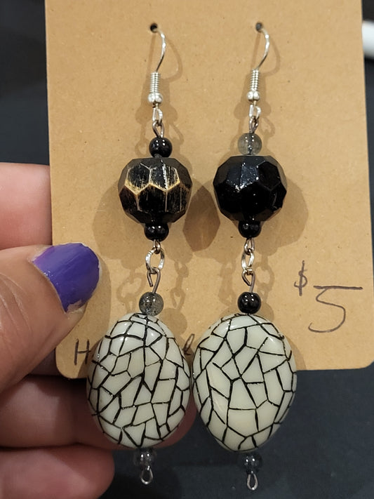 Handmade dangle black, gold, and Grey earrings