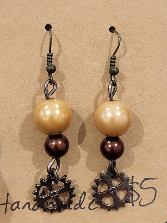 Handmade double bead earrings with gear