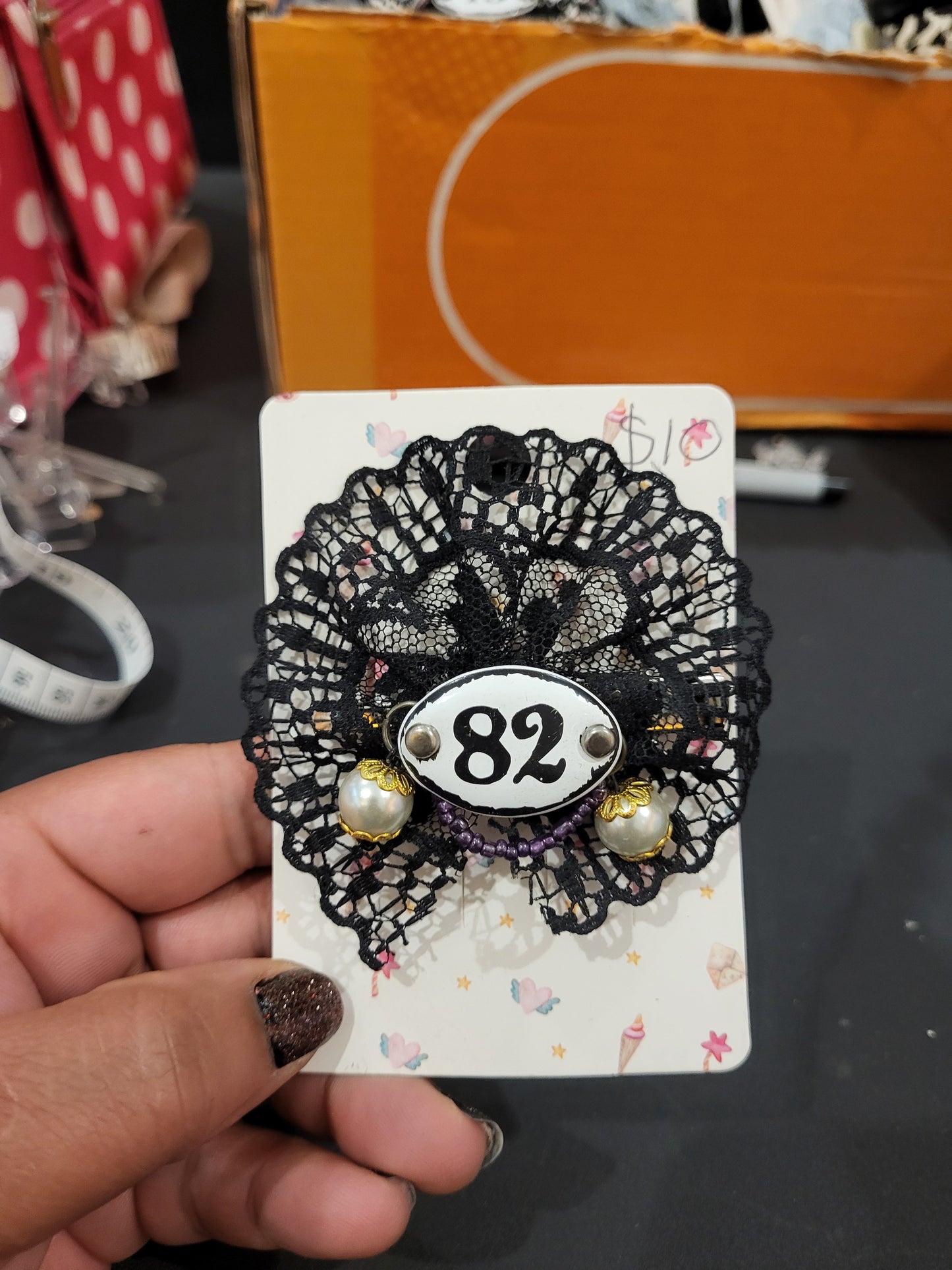 Handmade black lace hair clip 82