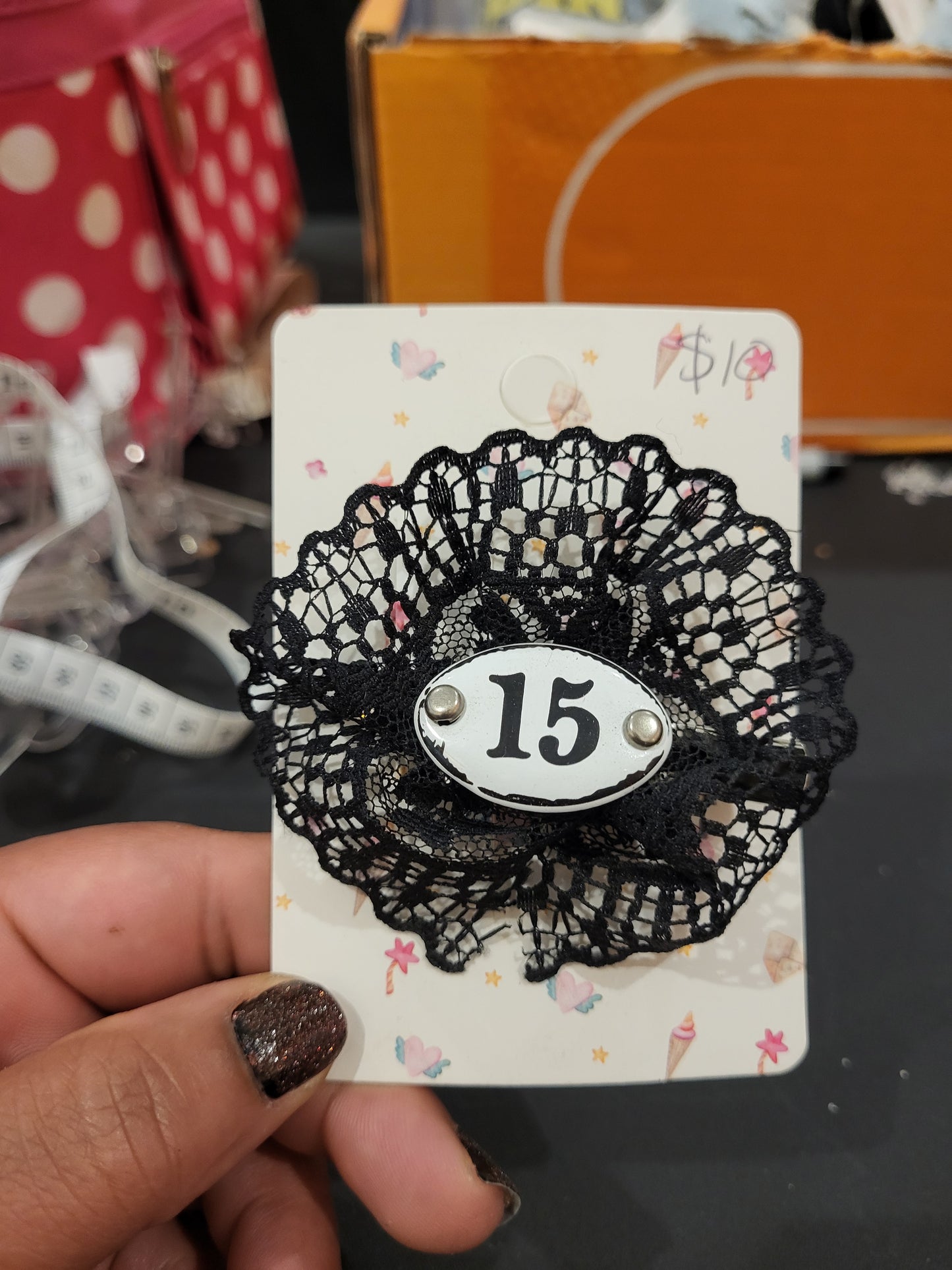 Handmade black lace hair clip 15