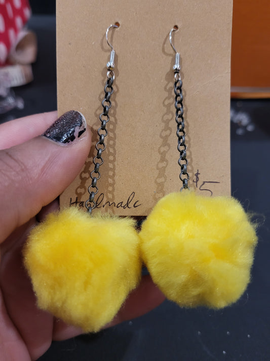 Handmade yellow pom pom chain earrings large