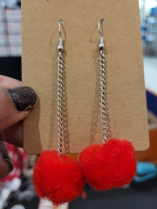 Handmade red pom pom chain earrings medium