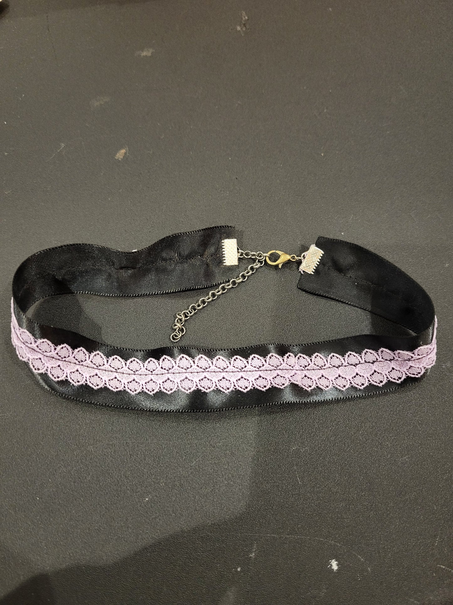 Handmade purple lace and black ribbon choker 13-16in