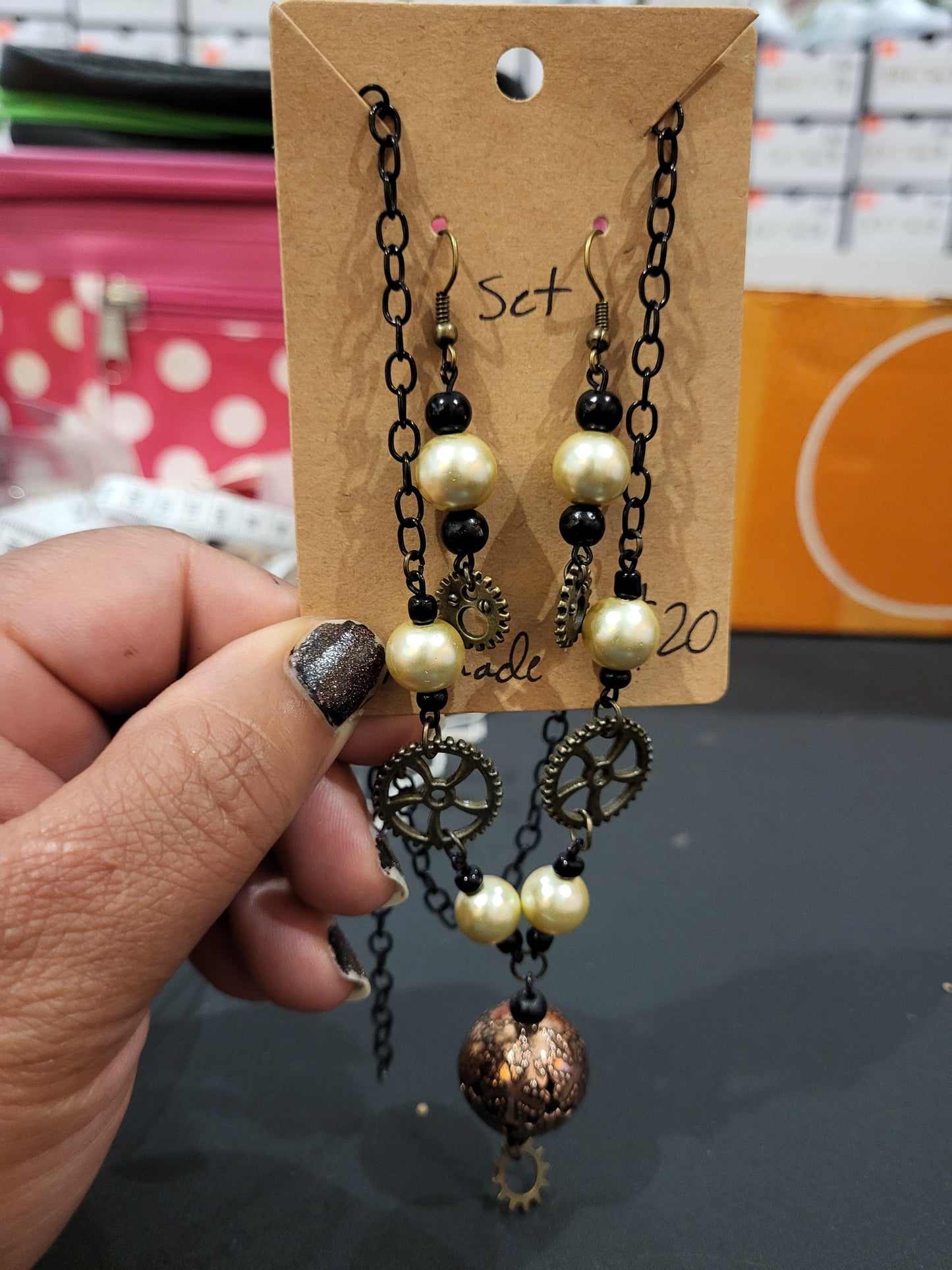 Handmade steampunk earring and necklace set